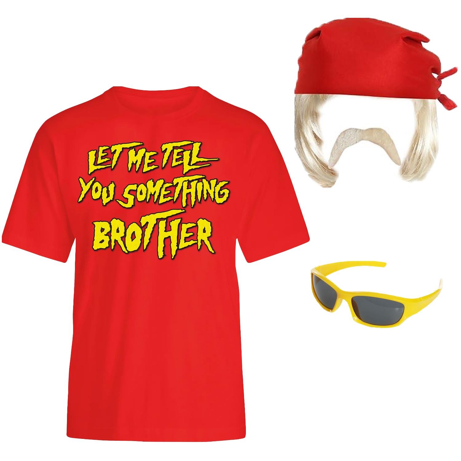 Adults Hulk Hogan Costume | 5 Pcs | T-Shirt, Wig, Bandana, Moustache & Glasses