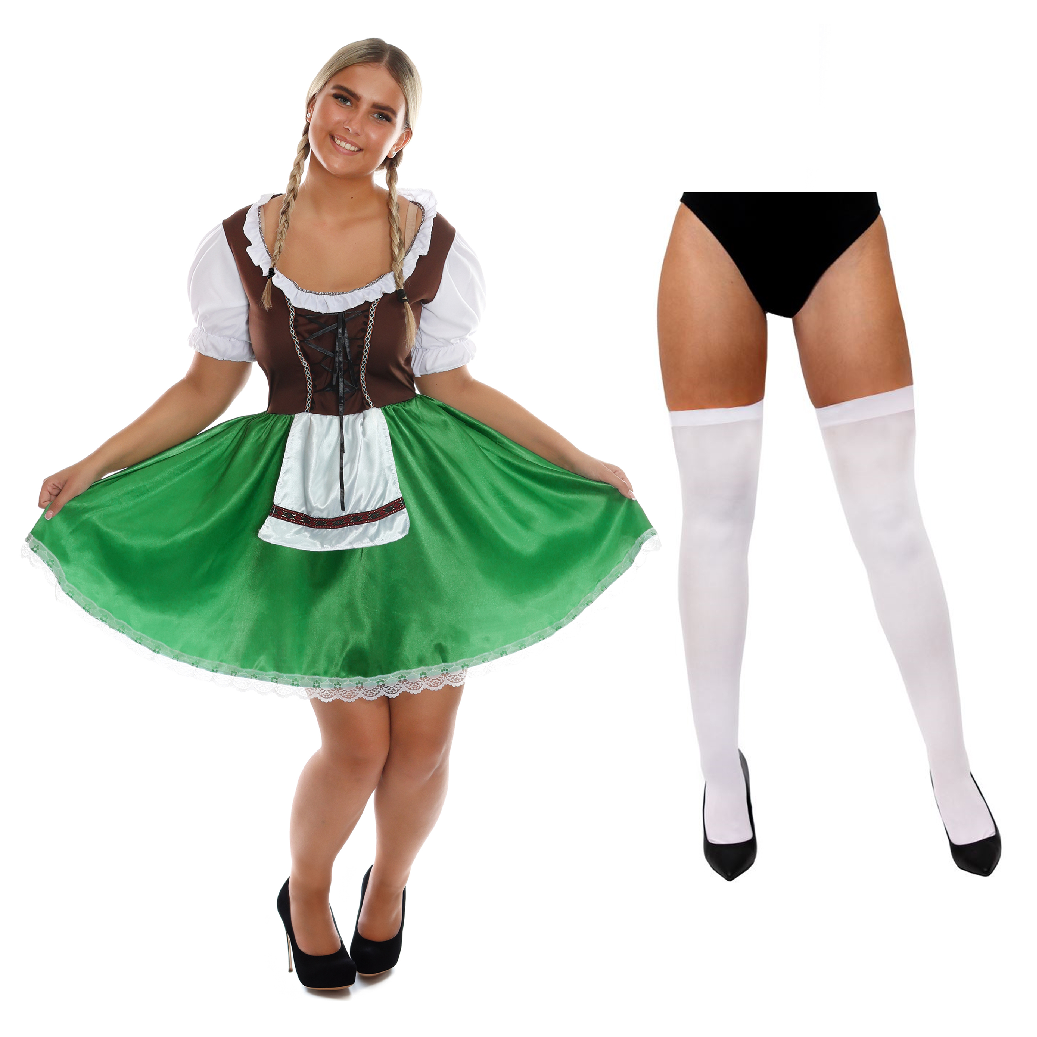 Ladies Green & Brown Bavarian Dress with Stockings