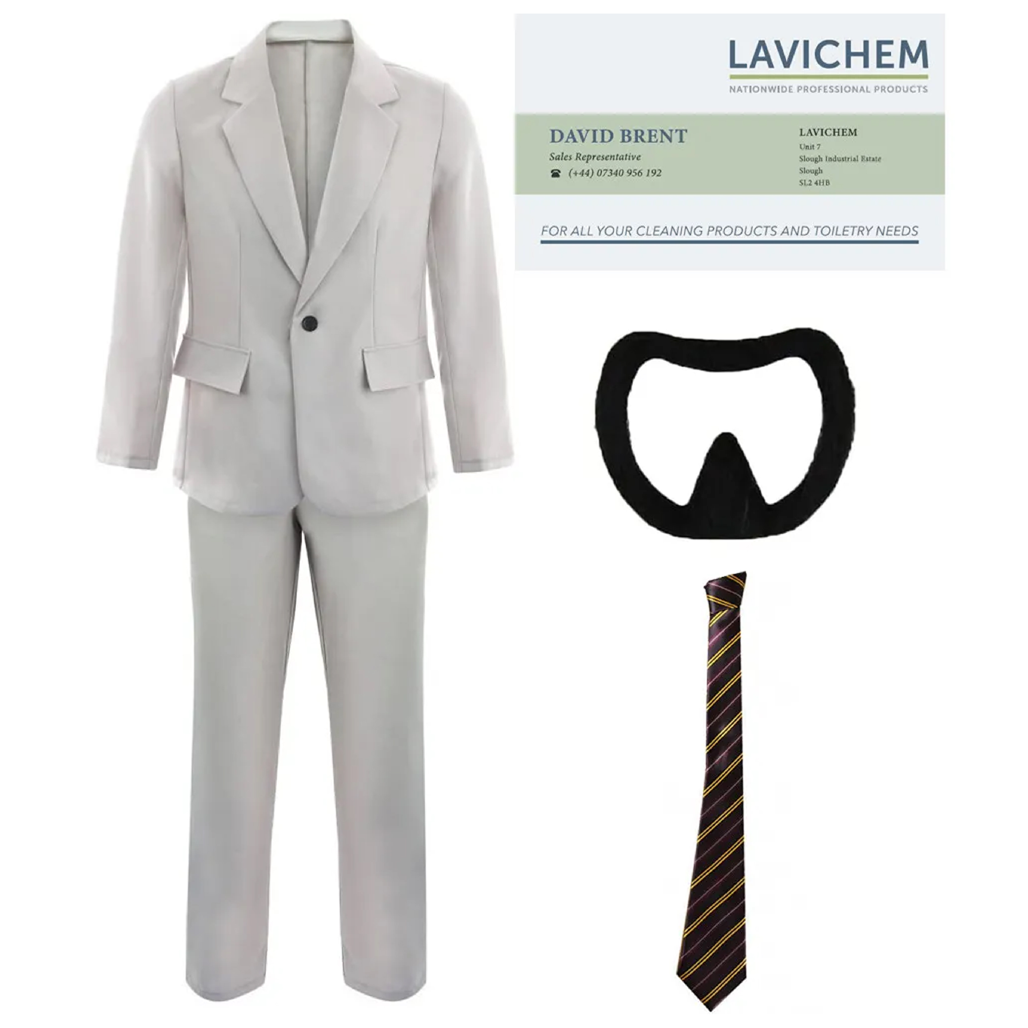 Adults Slough Office Manager Costume - with Business Card & Tie