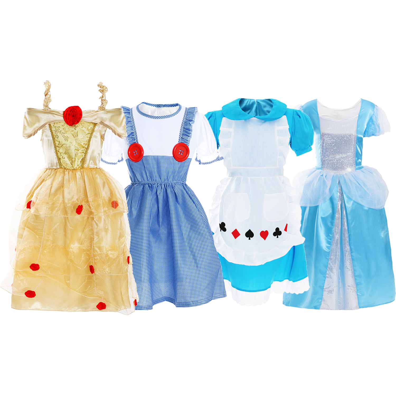 Girls Dress Up Set - Golden Princess, Kansas Girl, Wonderland Dress, Blue Princess