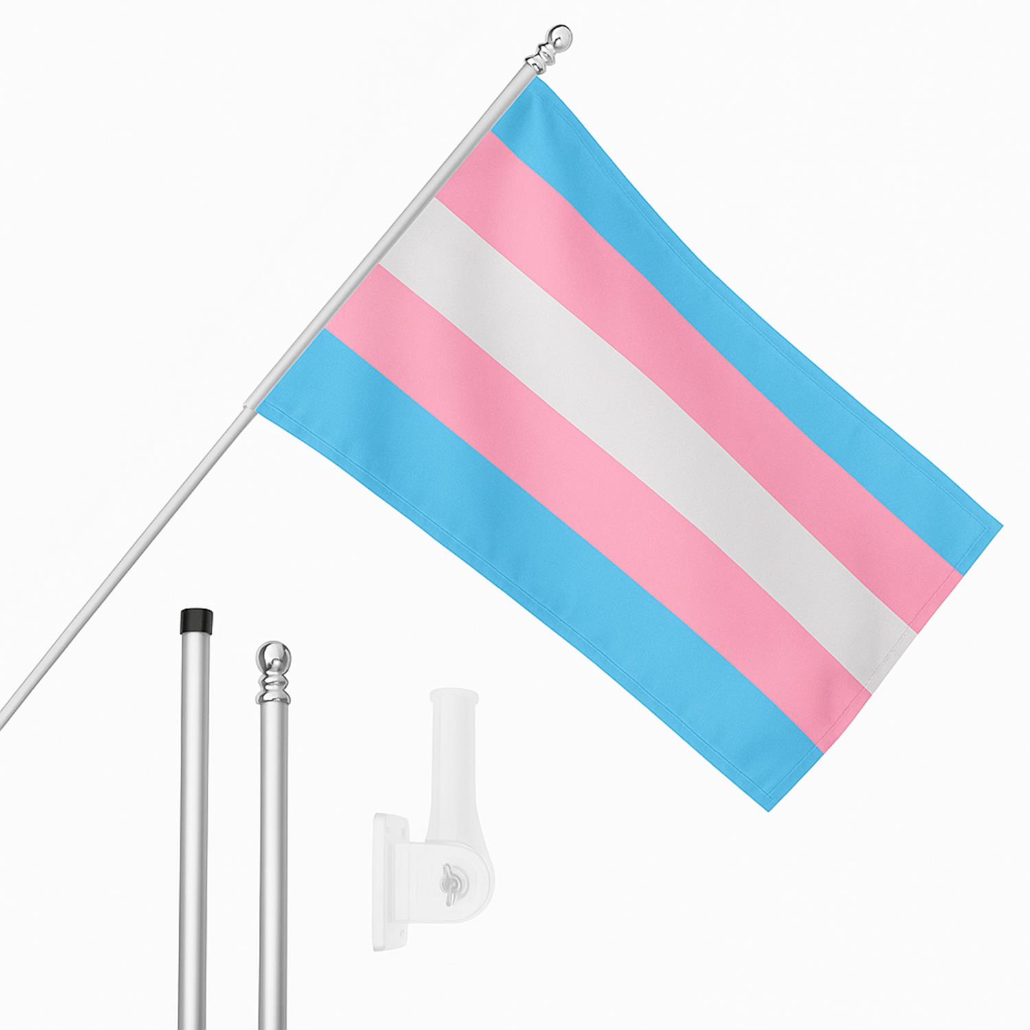 Large 5ft X 3ft Transgender Flag with 6ft Pole & Wall Bracket