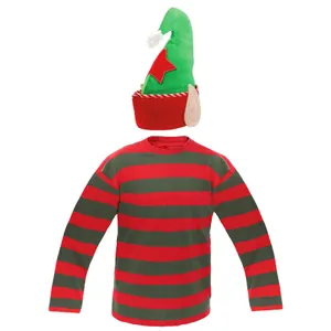 Adults Striped Elf Costume & Elf Hat