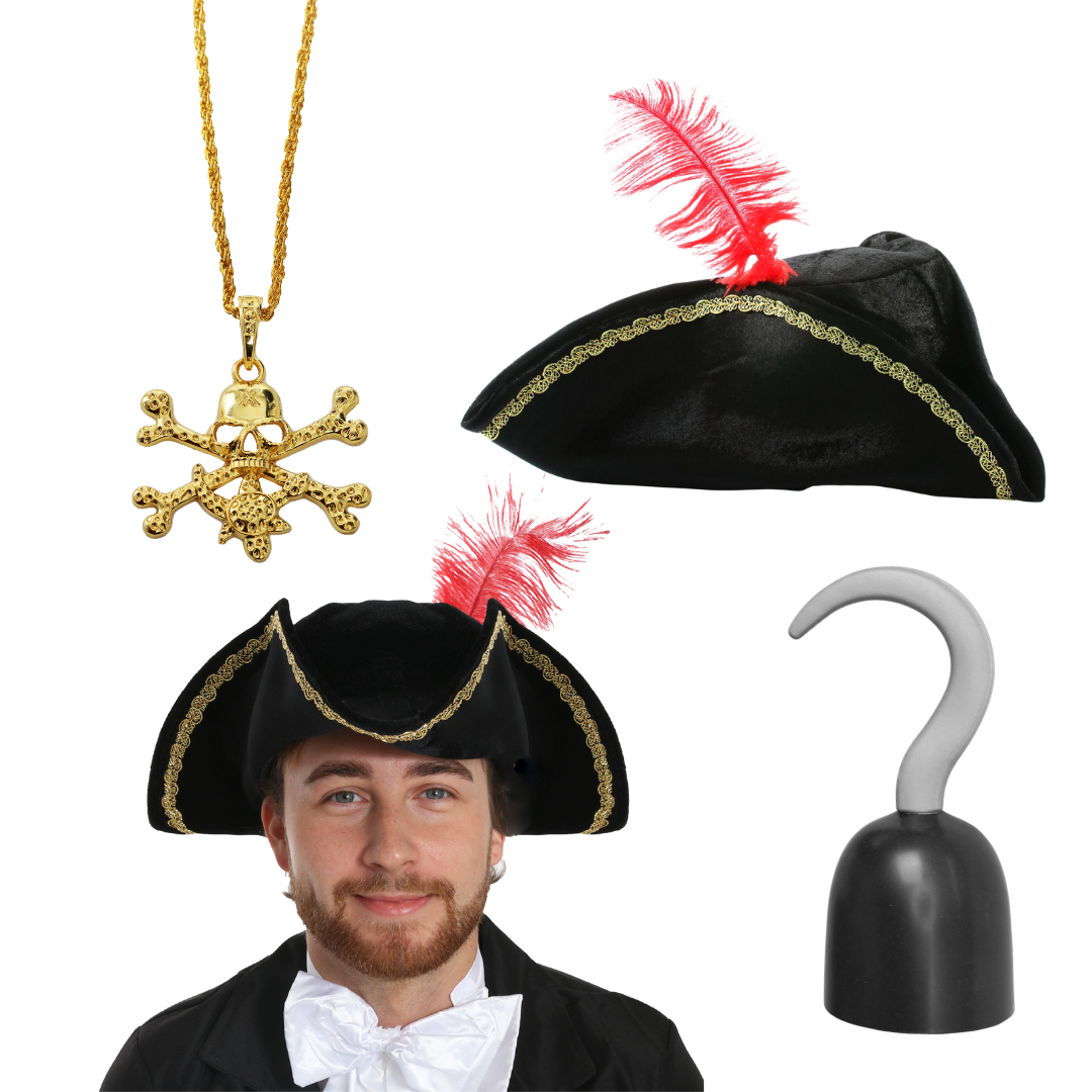 Pirate Accessory Set | 3 Pcs | Hat, Hook & Necklace