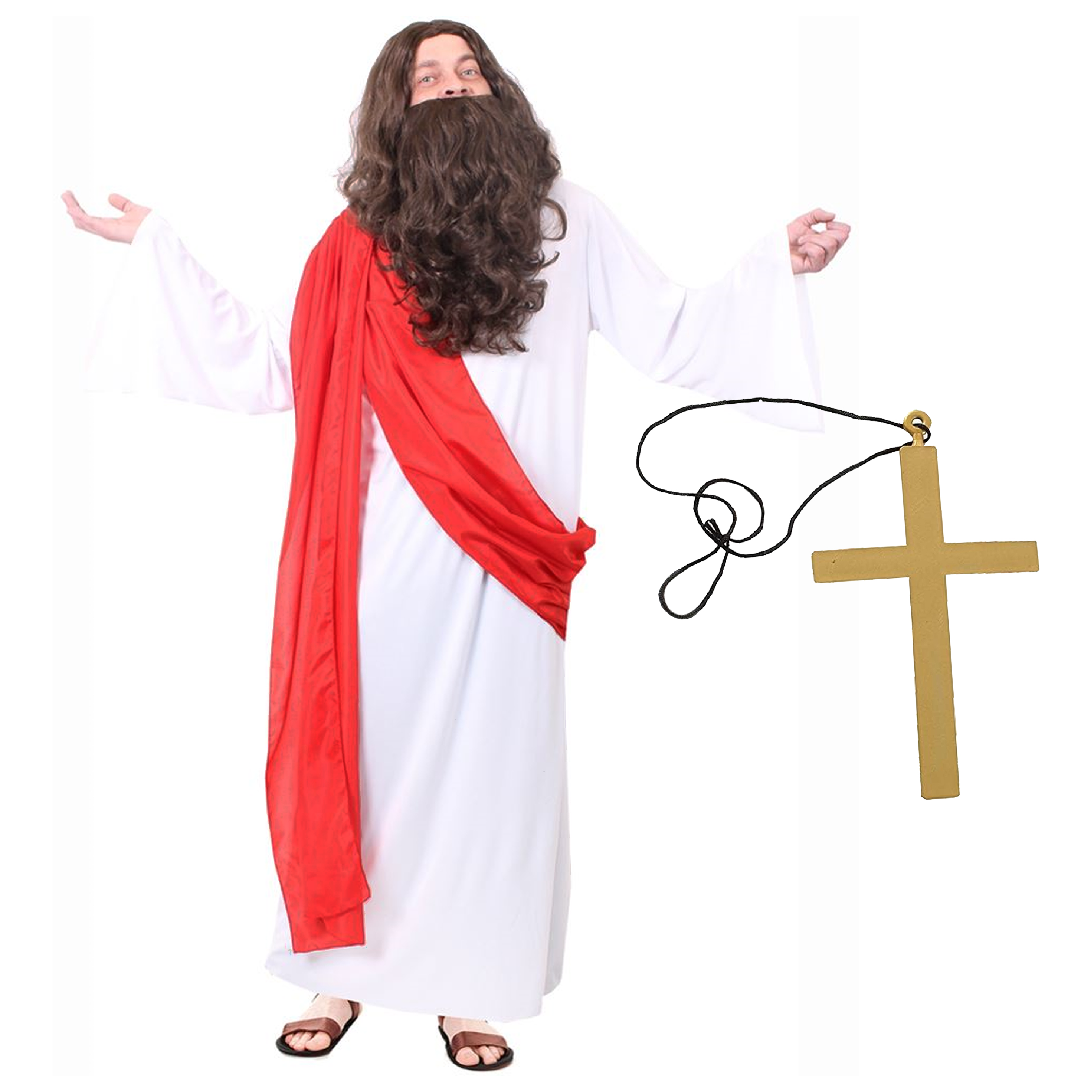 Adults Jesus Costume With Wig & Beard + Cross