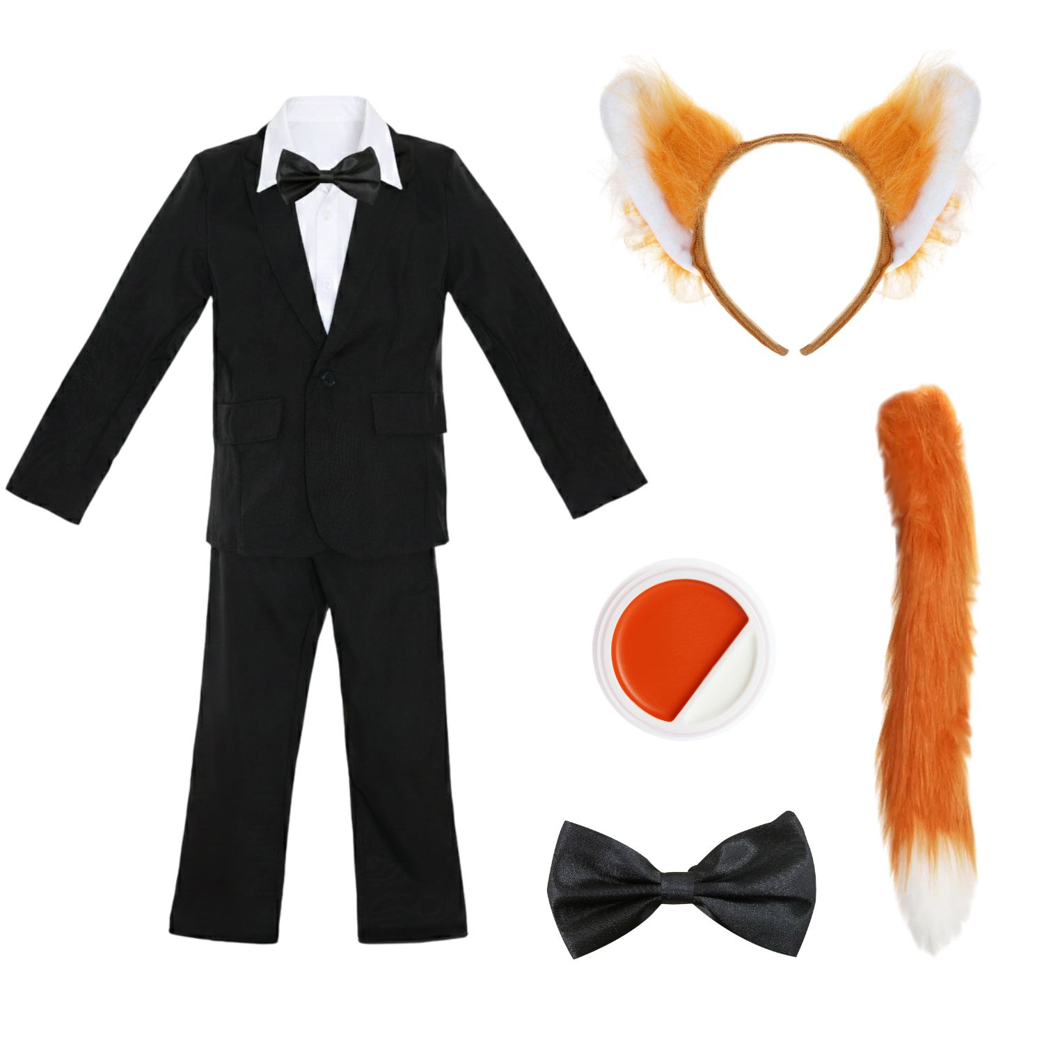Adults Nick Fox Costume | 6 Pcs | Blazer, Trousers, Bow Tie, Ears, Face Paint & Thin Tail