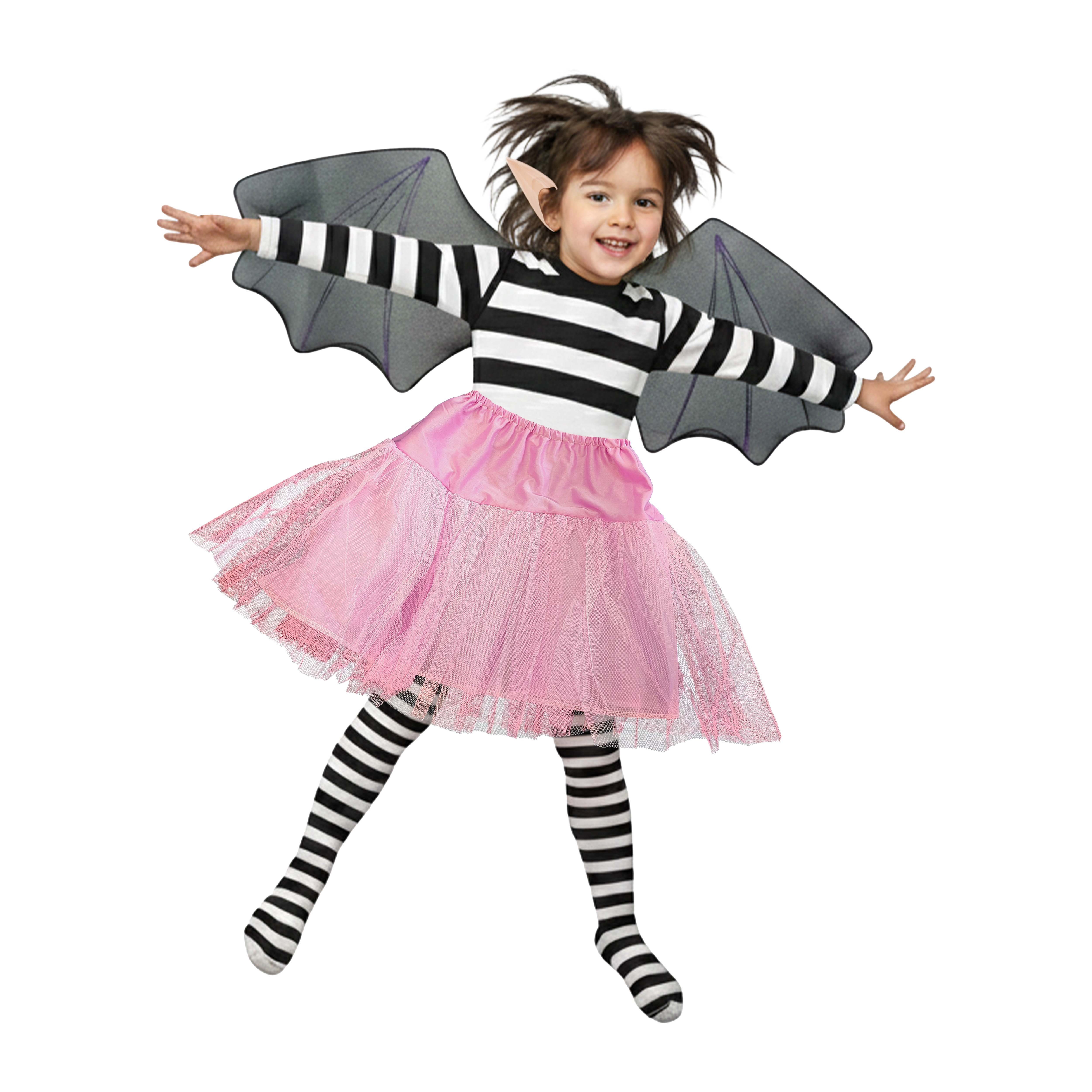 Girls Isadora Costume | 5 Pcs | Striped T-Shirt, Bat Wings, Tutu, Ears & Tights