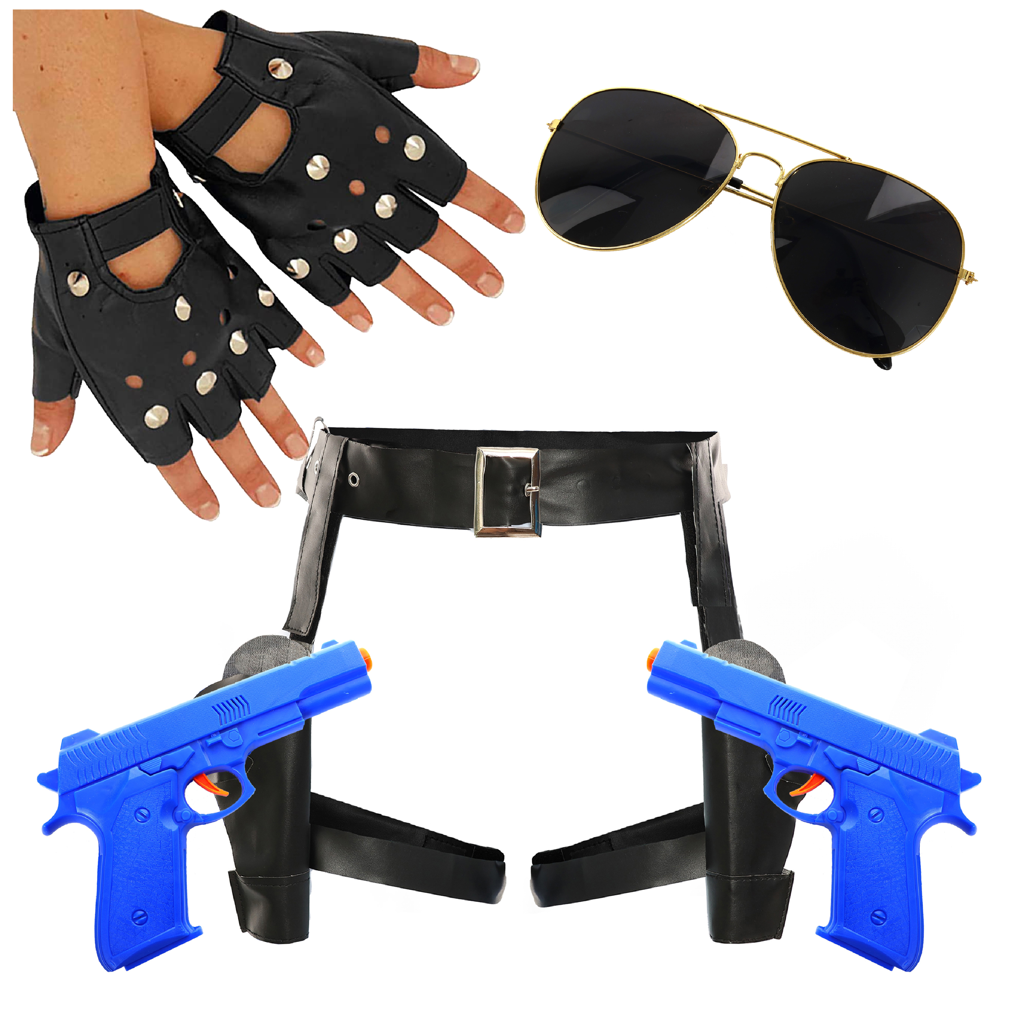 FANCY DRESS AVIATOR HOLSTERS GLASSES, GUNS & GLOVES KIT