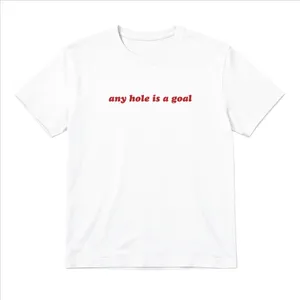 Ladies “Any Hole is a Goal” Baby Tee | Women’s Funny Football Supporter Tee | White Slogan Top