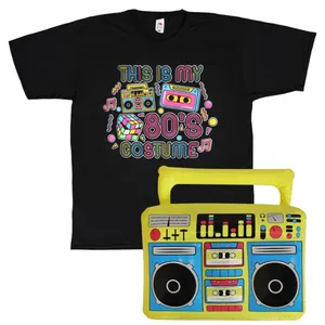 Adults 80’s Costume | 2 Pcs | Black Graphic Tee & Inflatable Boom Box