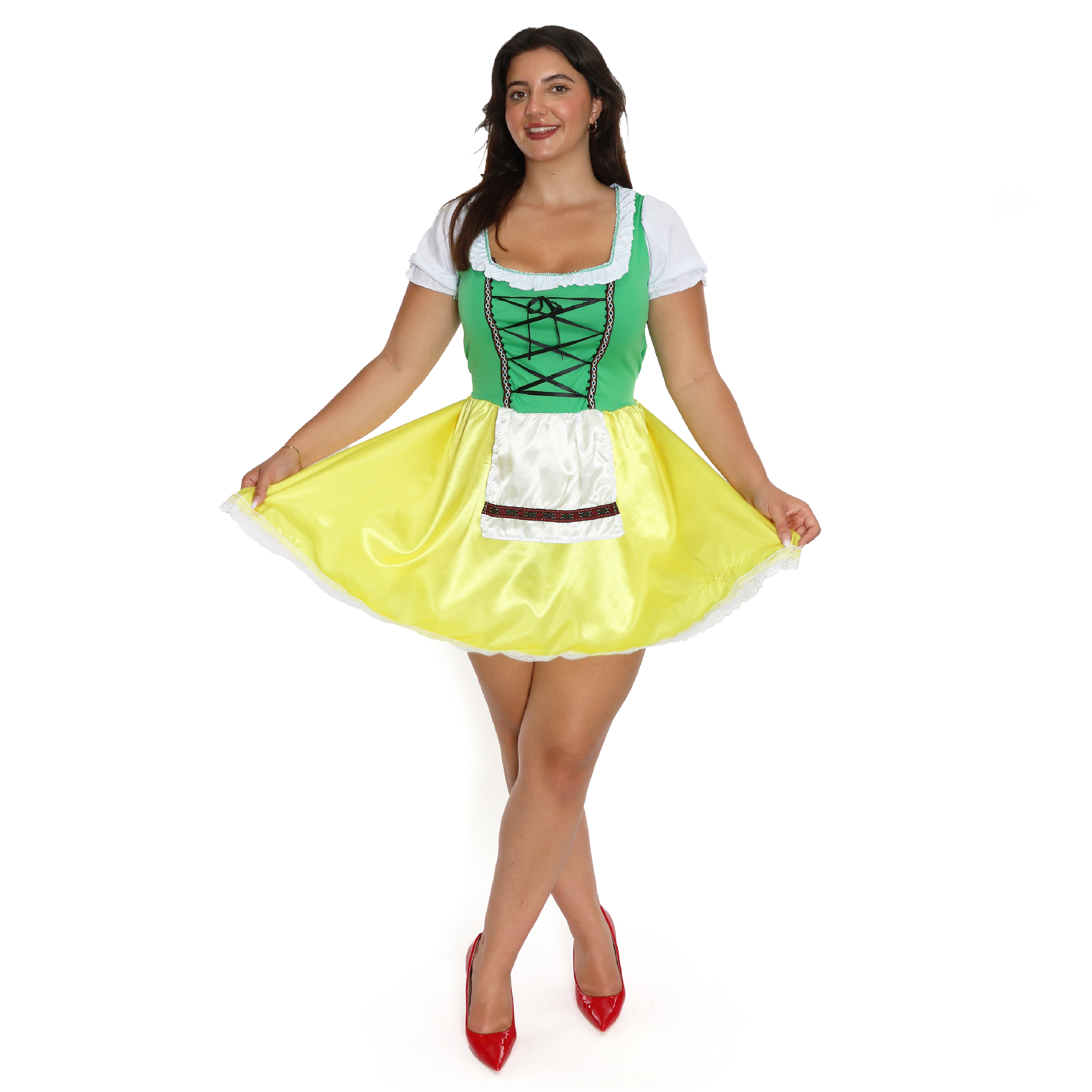 Ladies Green & Yellow Bavarian Dress