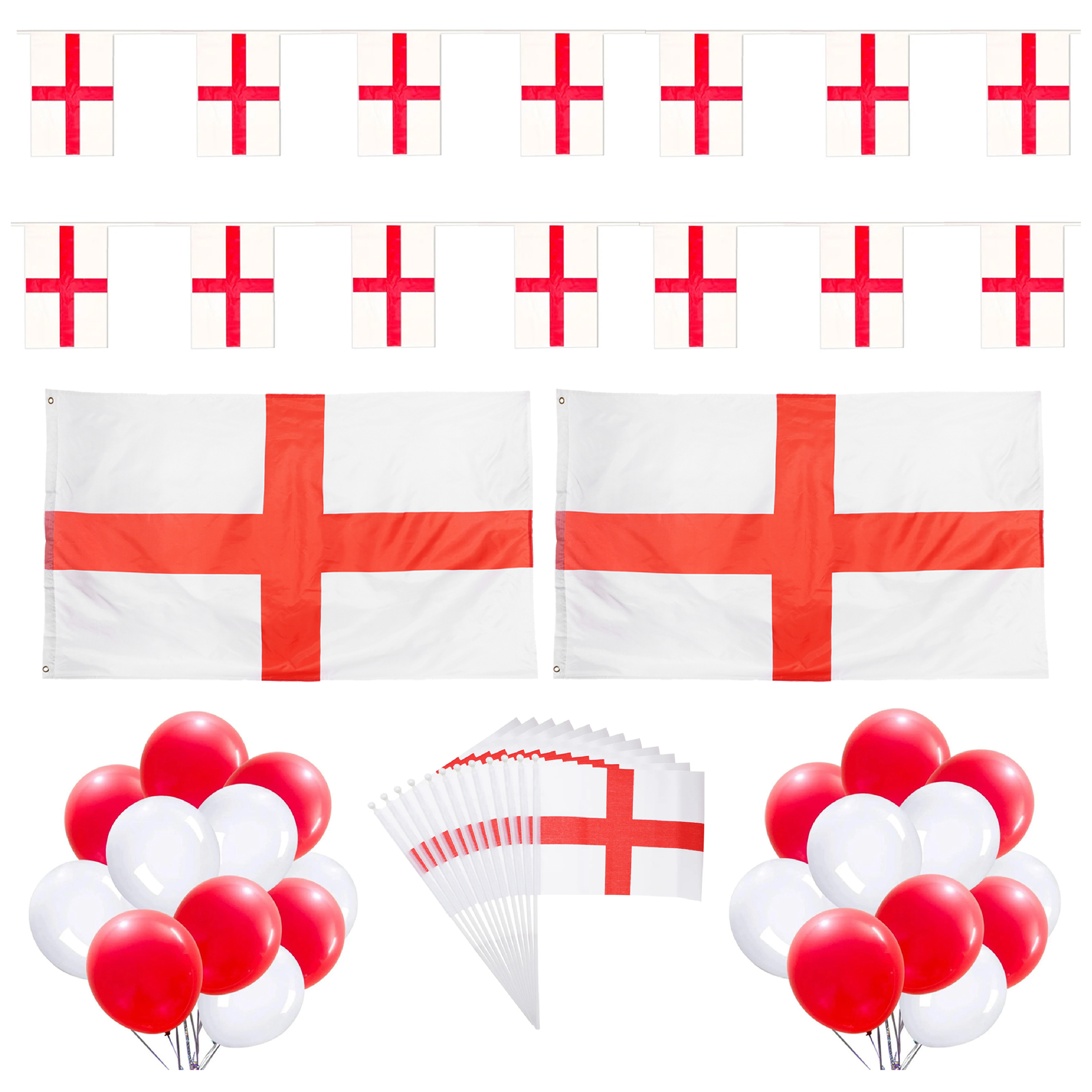 114 Piece England Party Pack - Waving Flags, Flags, Buntings & Balloons