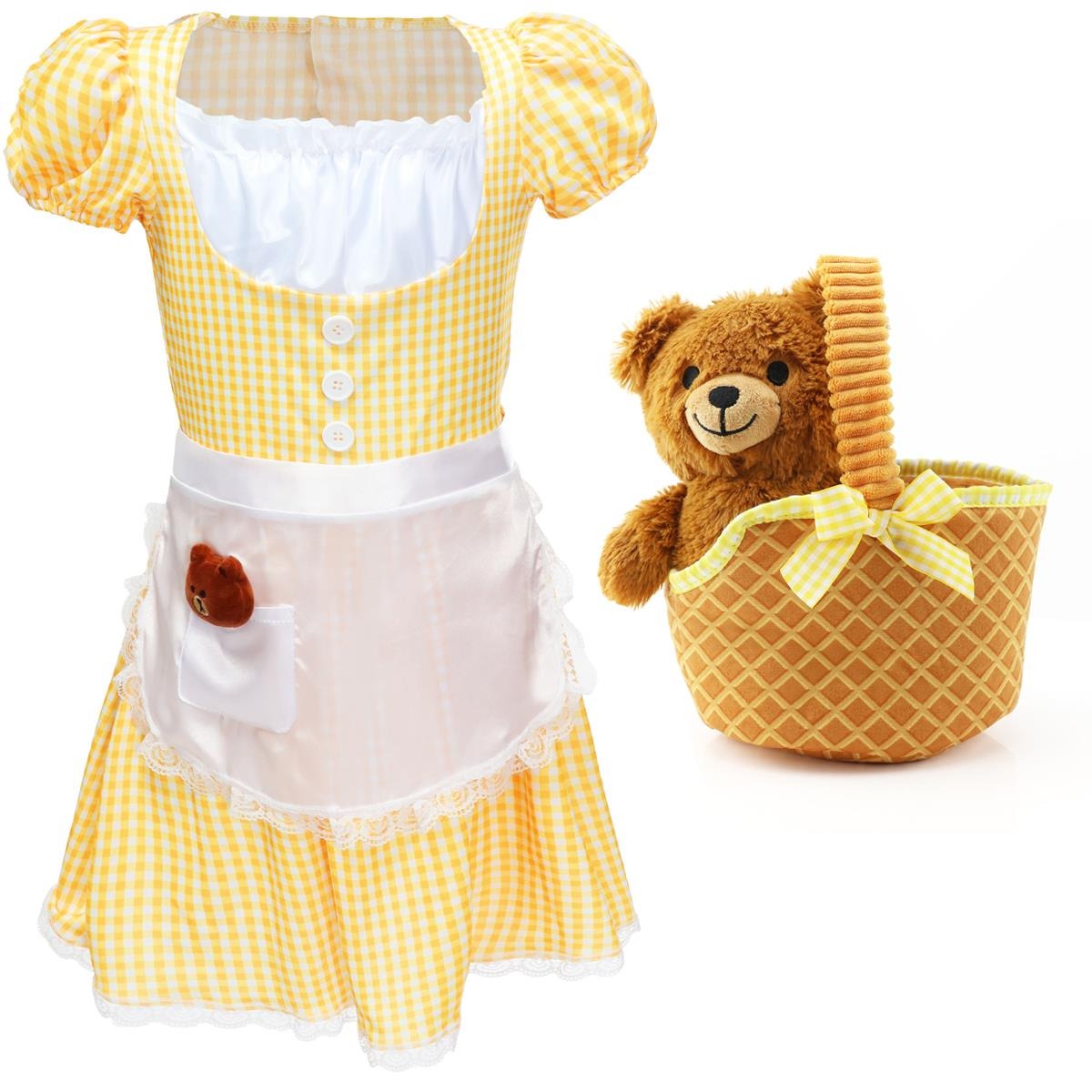 Girls Goldilocks Costume | 3 Pcs | Dress, Soft Basket & Bear
