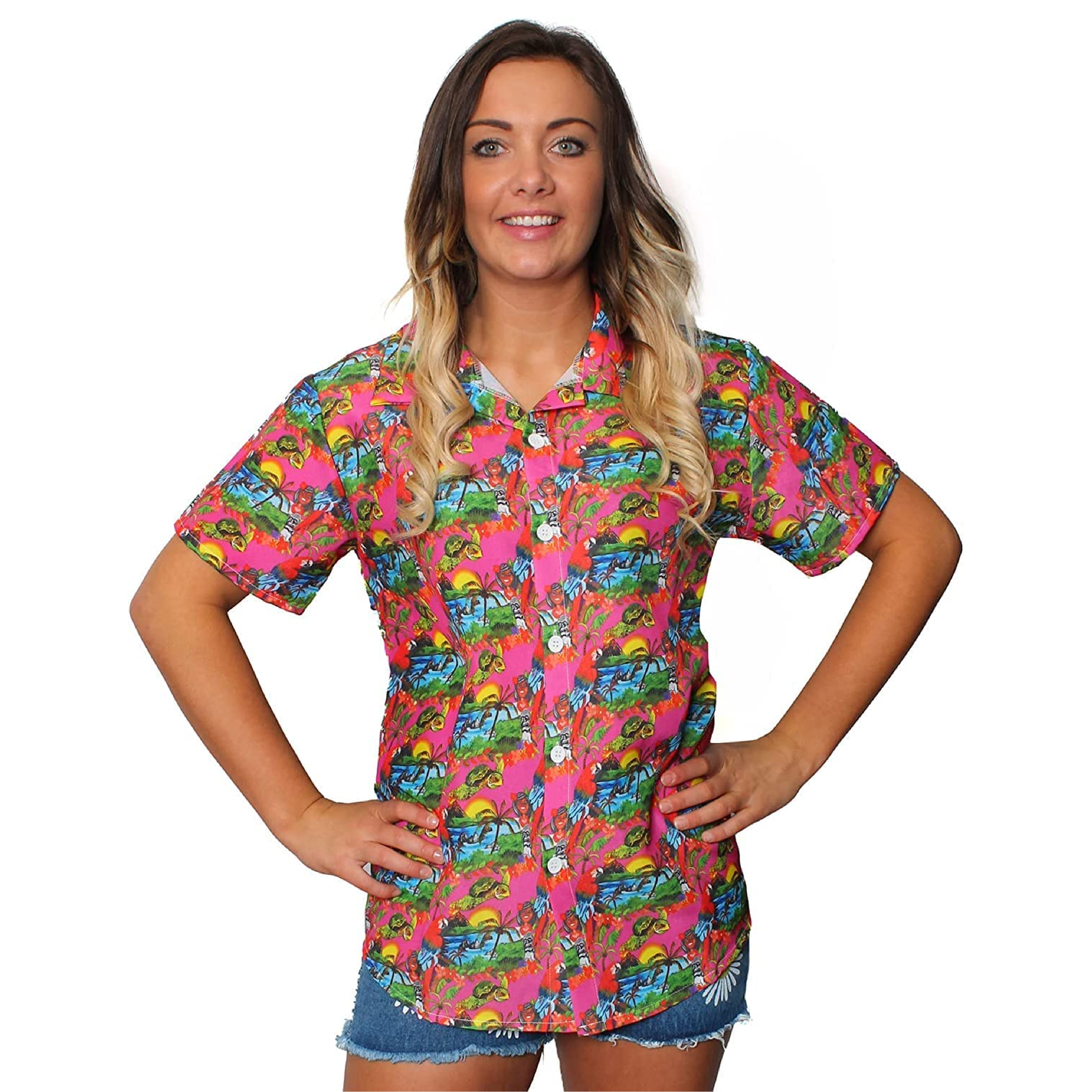 Ladies Pink Hawaiian Shirt