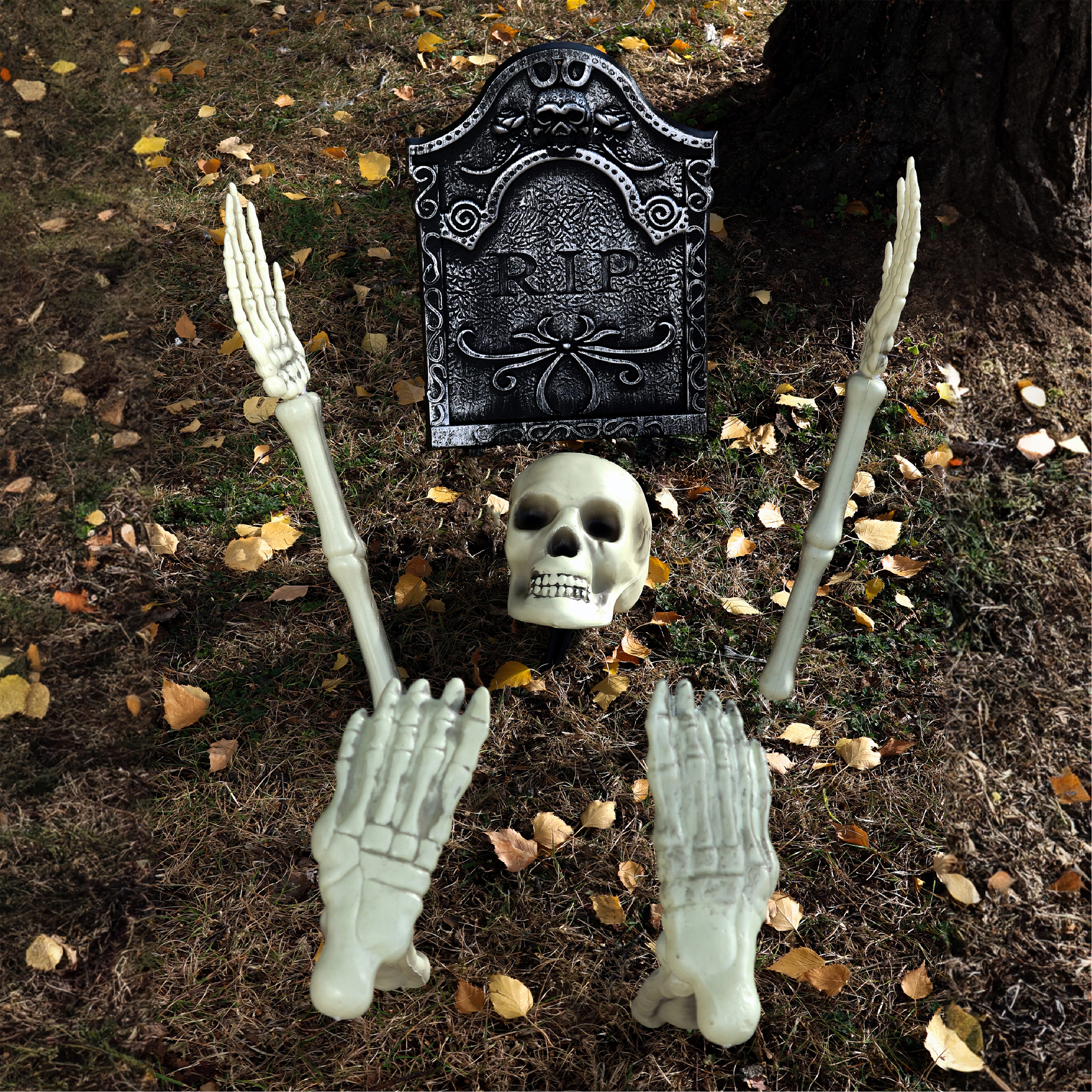 Tombstone With 5 Piece Groundbreaking Skeleton Decoration