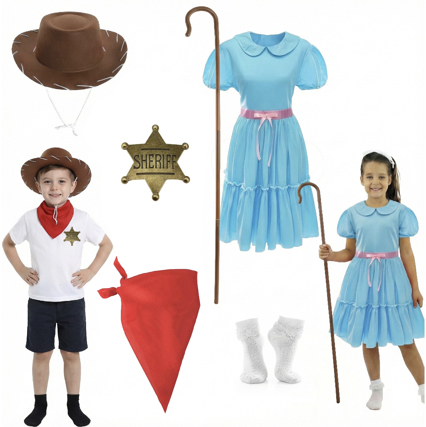 Kids Little Bo Peep & Cowboy Couples Costume | 6 Pcs