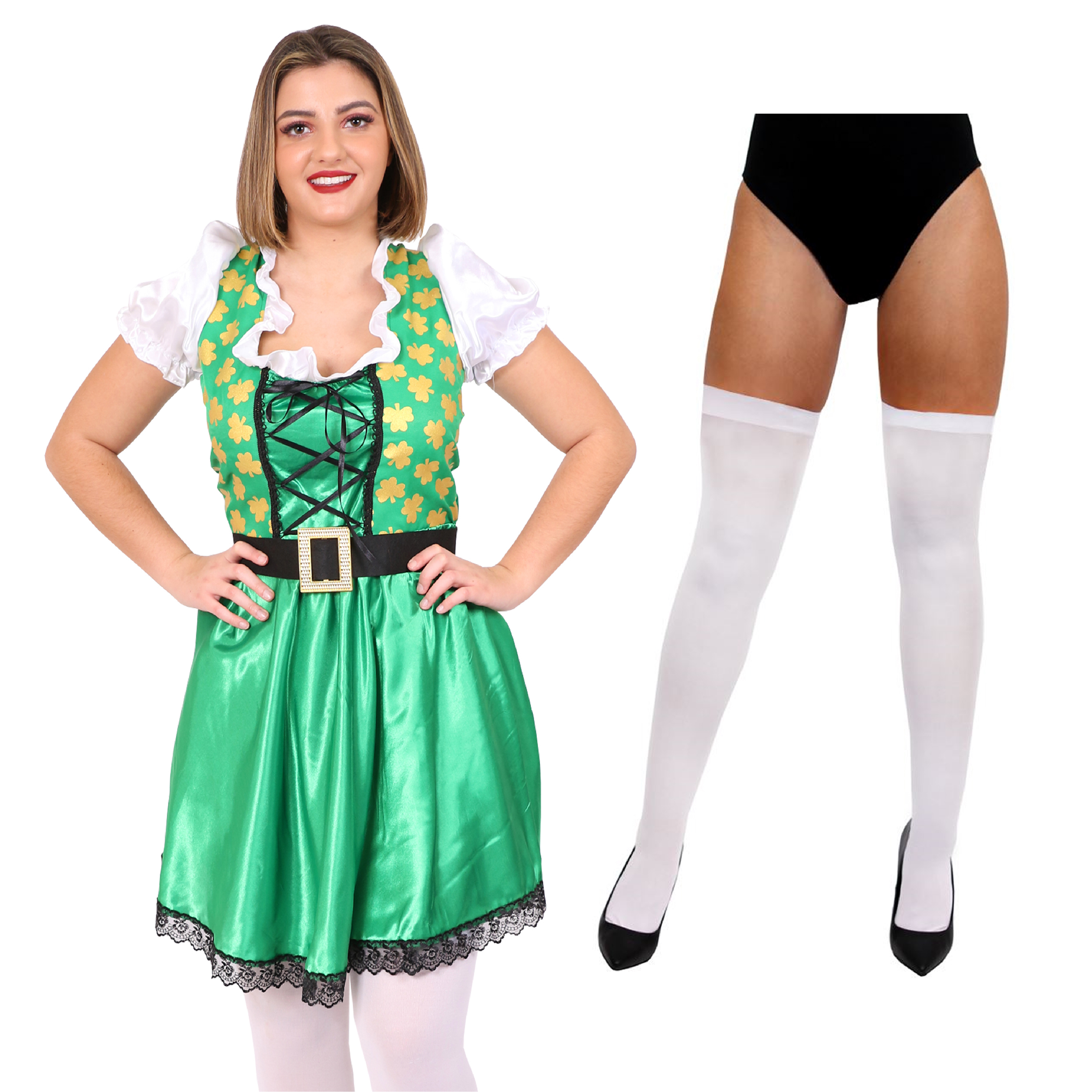 Ladies Irish Shamrock Dress & White Stockings