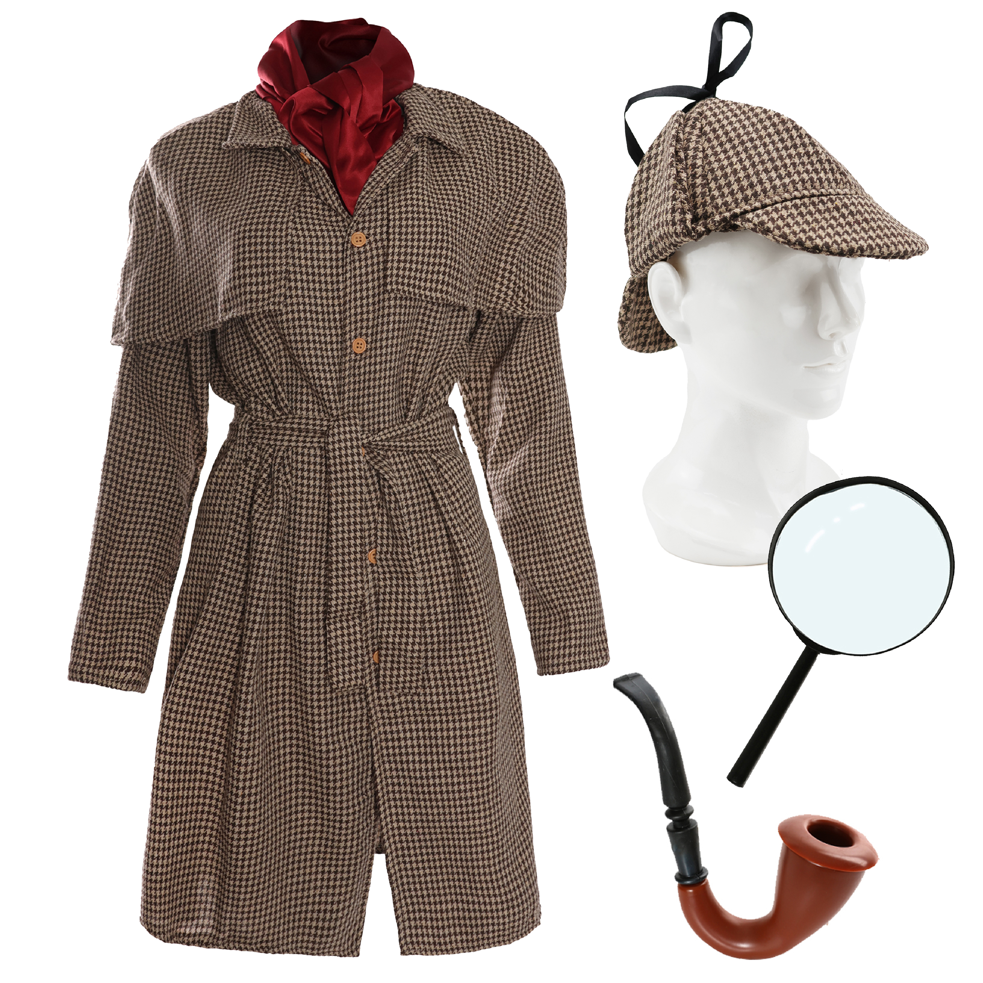 Ladies Detective Costume with Magnifying Glass & Pipe