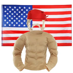 Adults 4pc 1980's Hulk Hogan Wrestler Costume with Flag