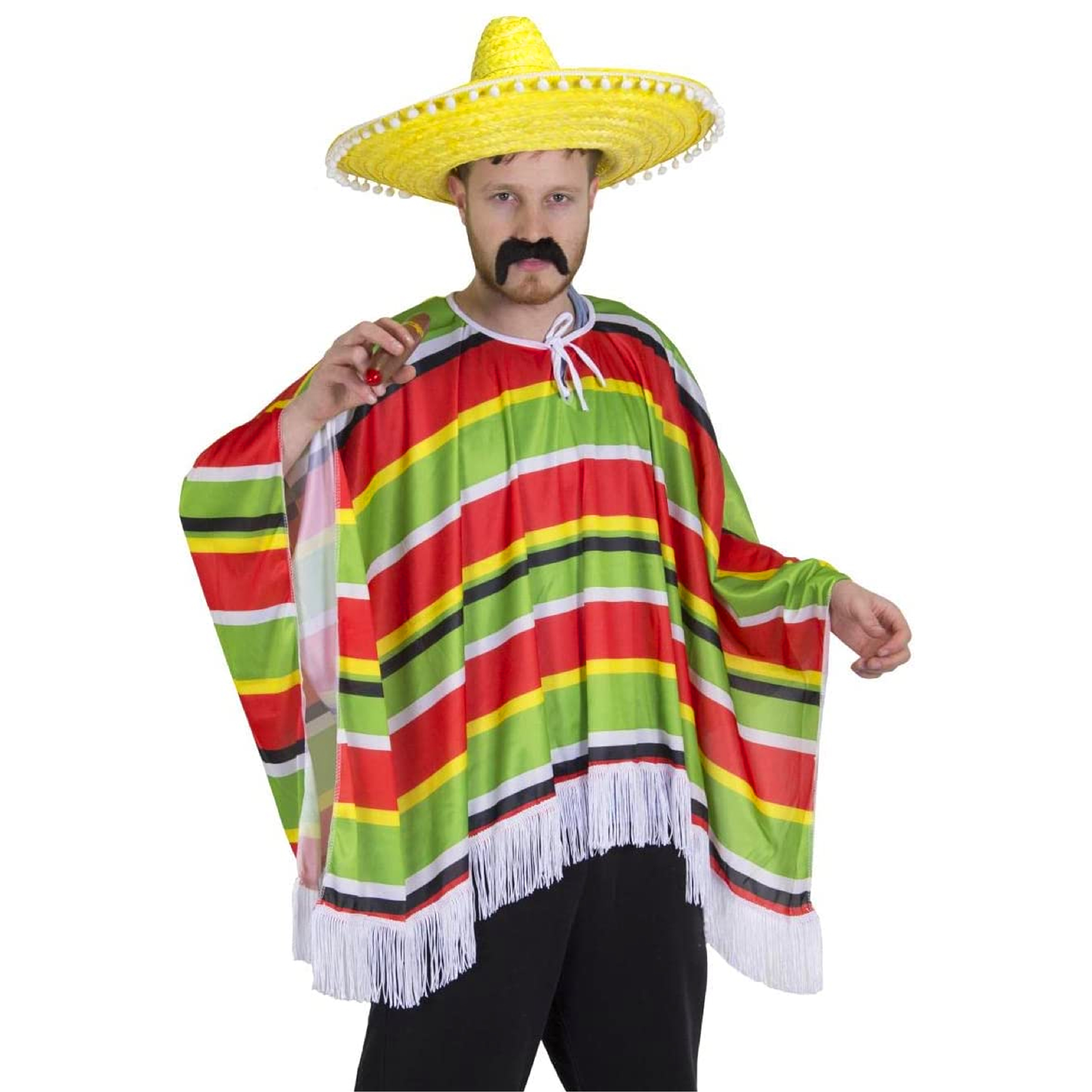 Adults Multi-Coloured Striped Poncho – Mexican & Western Fancy Dress Costume Accessory