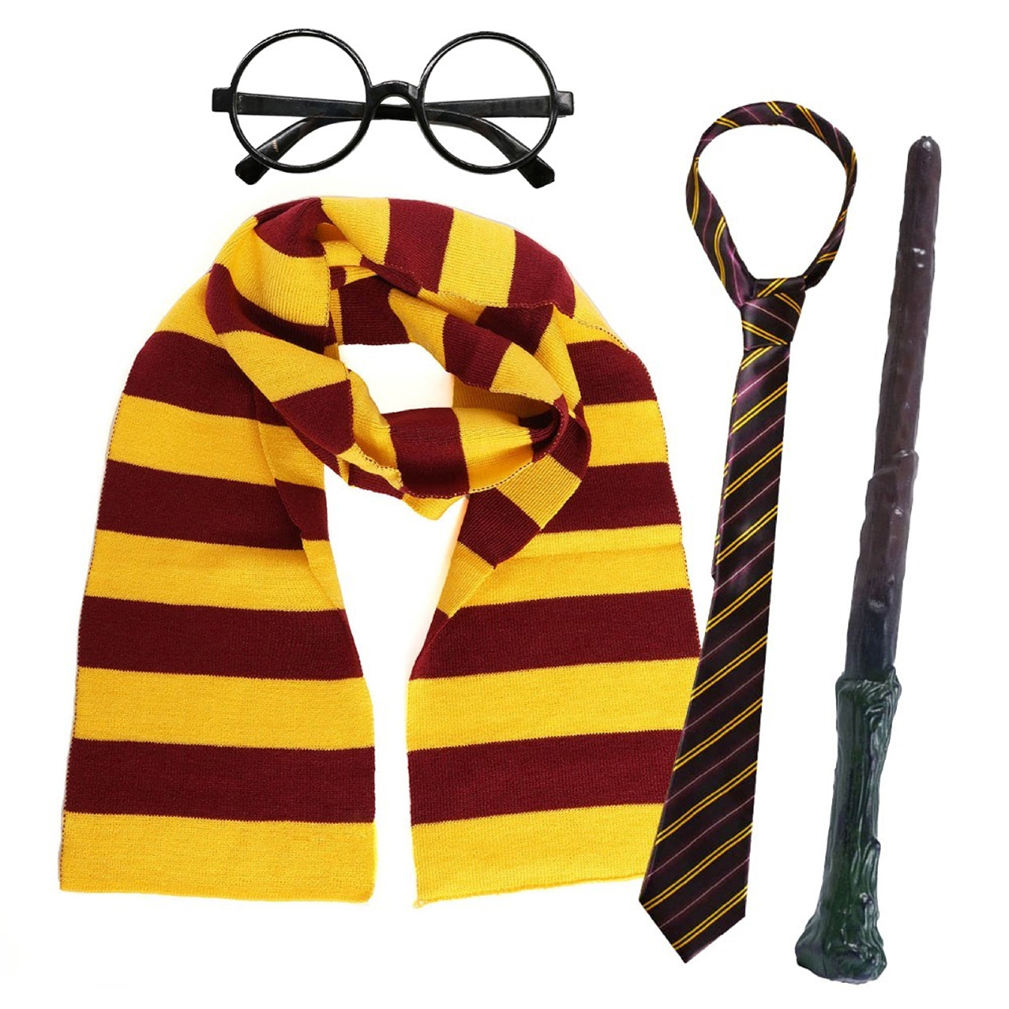 Maroon & Gold Wizard Set - Scarf, Tie, Wand & Glasses