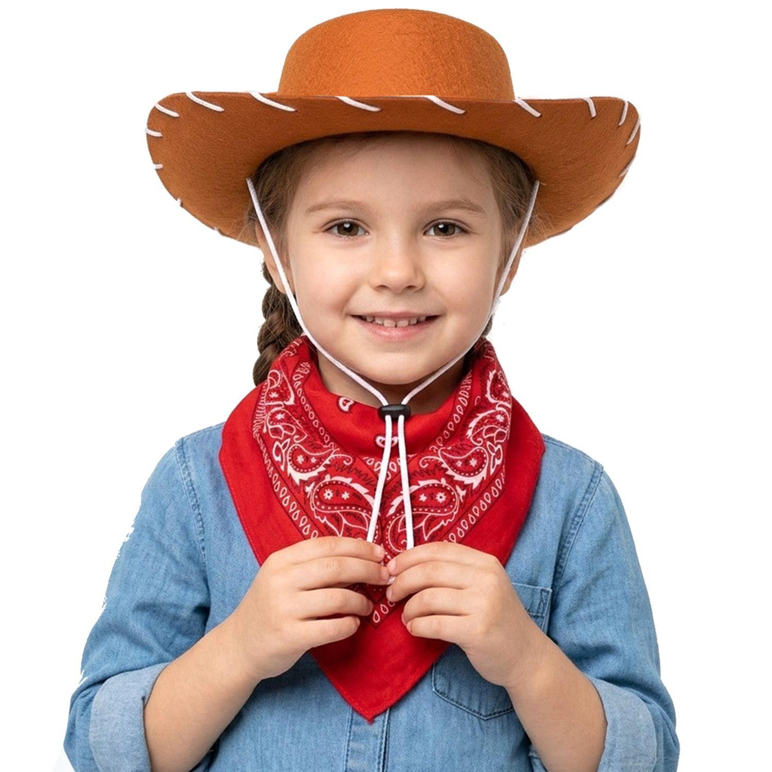 Childs Brown Cowboy Hat & Paisley Red Bandanna