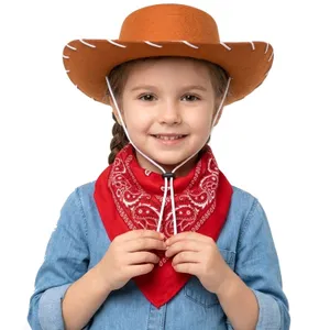 Childs Brown Cowboy Hat & Paisley Red Bandanna