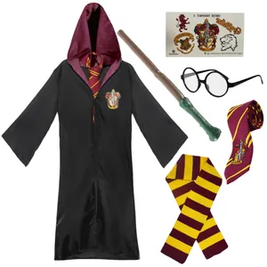 Adults Harry Potter Costume | 6 Pcs | Gryffindor Cloak, Tie, Tattoos, Wand, Glasses & Scarf