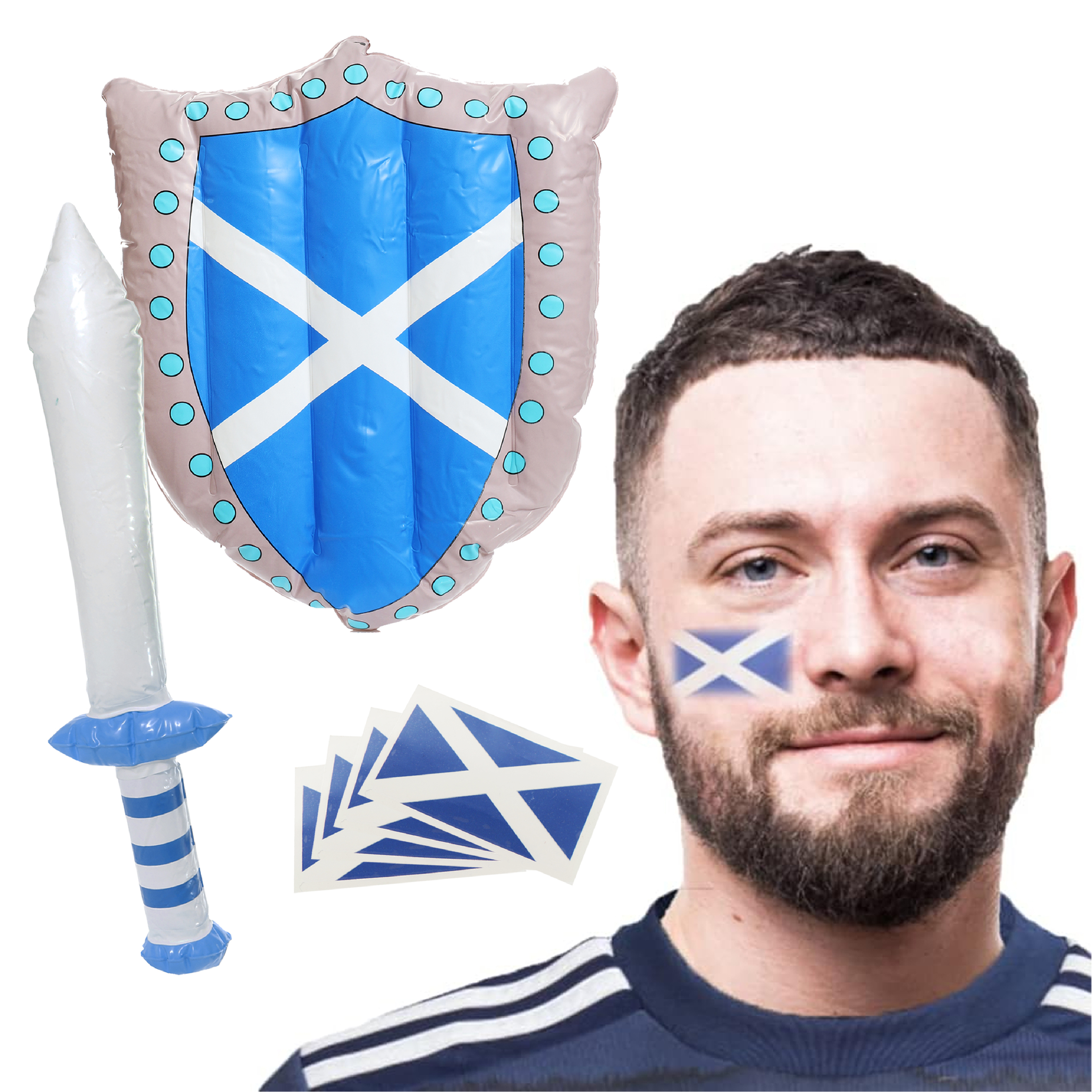 Scottish Temporary Flag Tattoo & Inflatable Sword and Shield Set