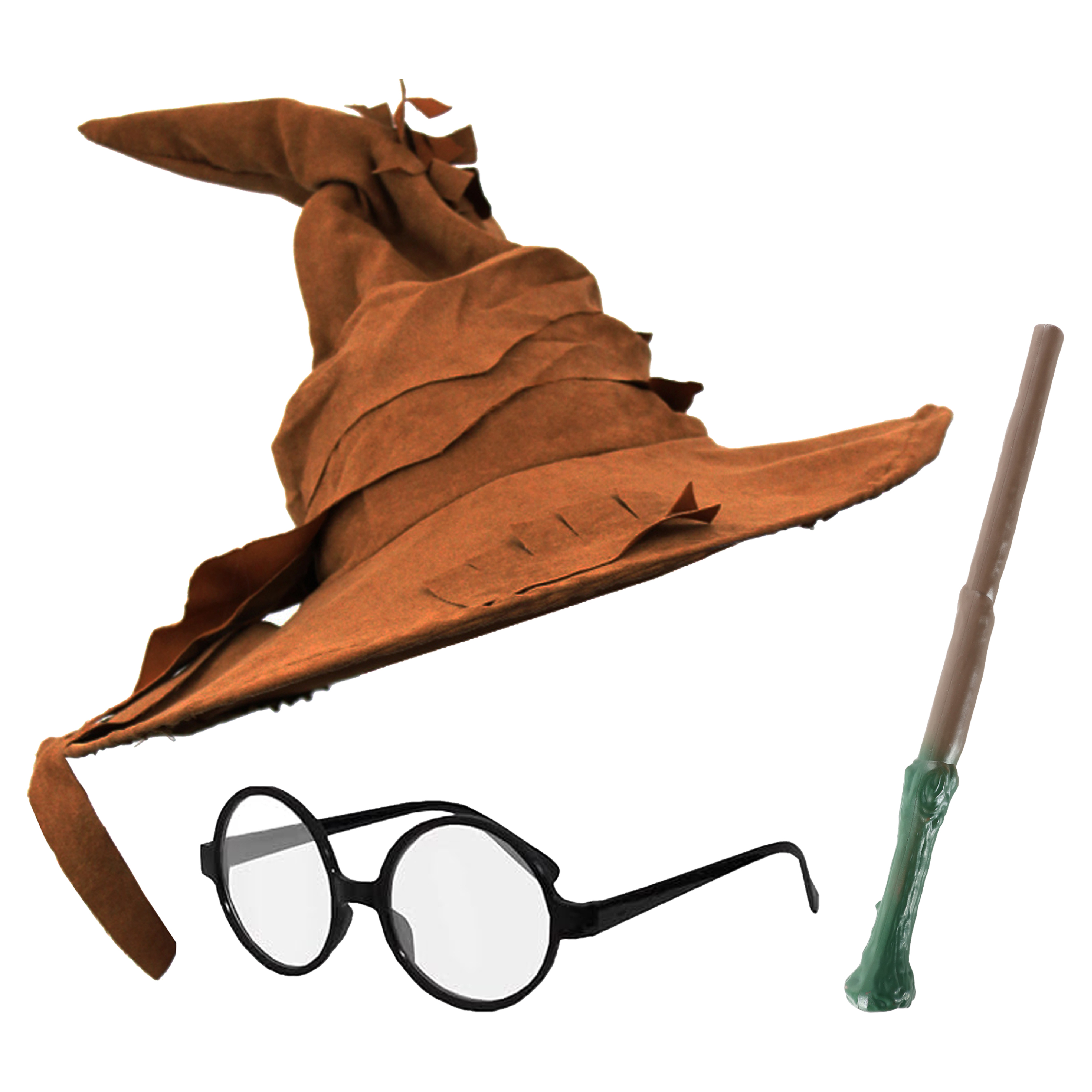 Brown Wizard Hat, Glasses & Wand