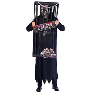 Men's Caged Ghoul Costume Adults Metallic Black Plus Size