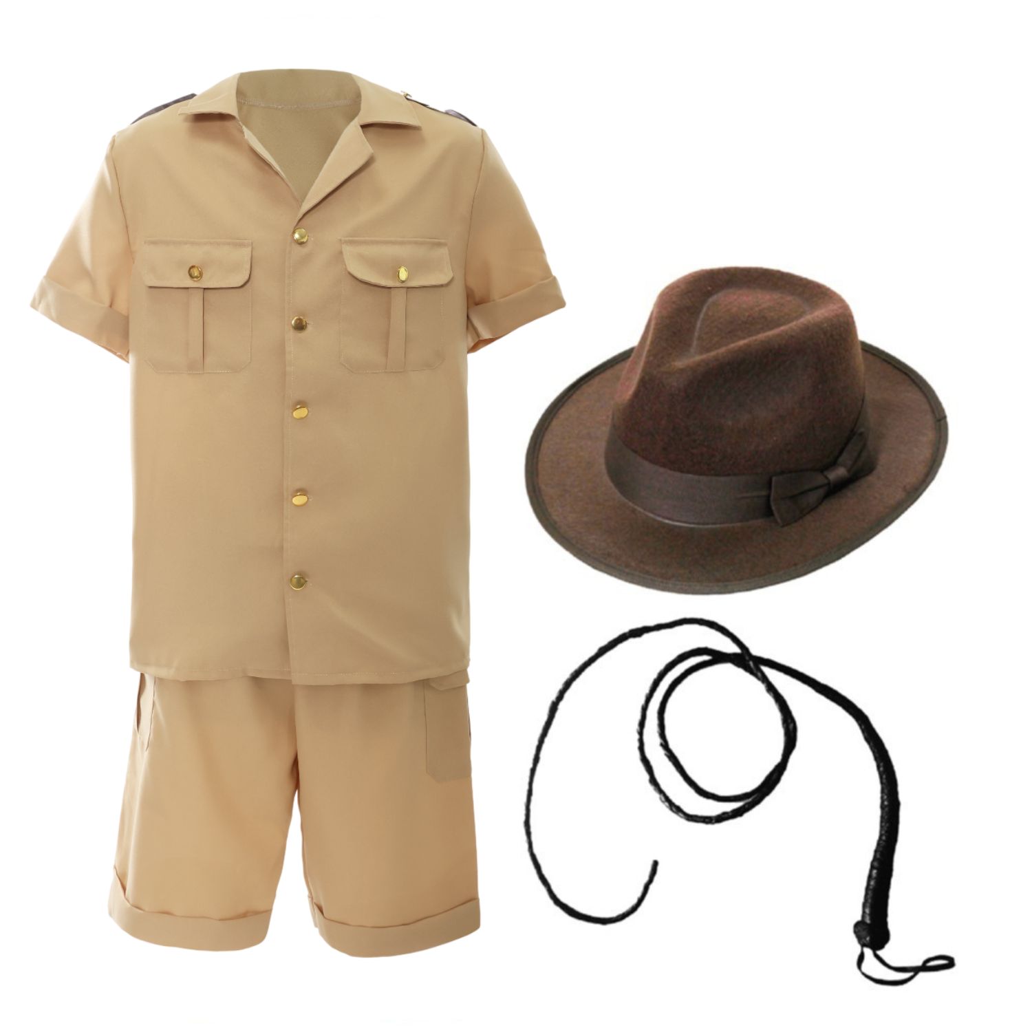 Adults Explorer Costume | 4 Pcs | Top, Shorts, Brown Hat & Whip Prop