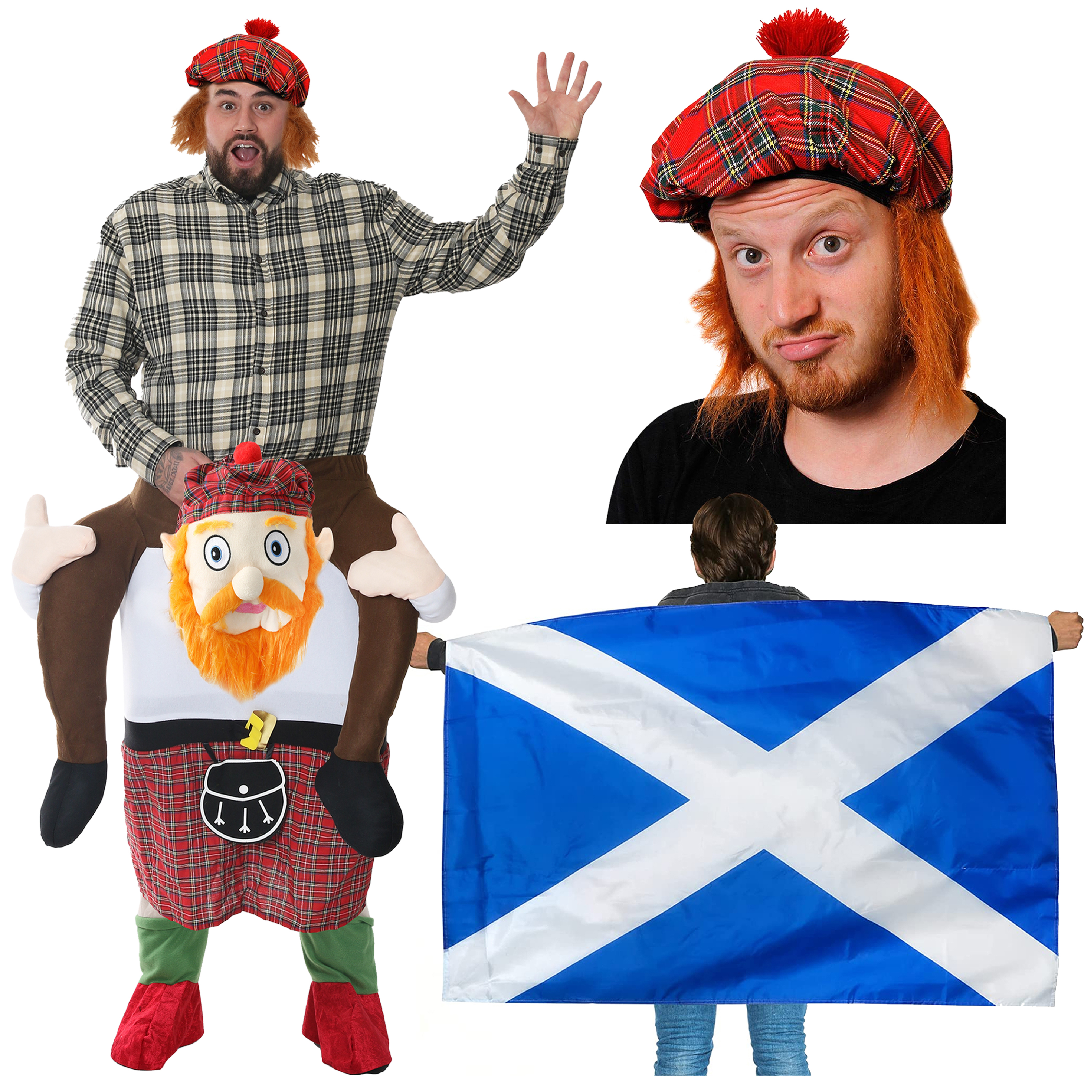 Scottish Flag Cape with Tam O Shanter and Pick me up Costume