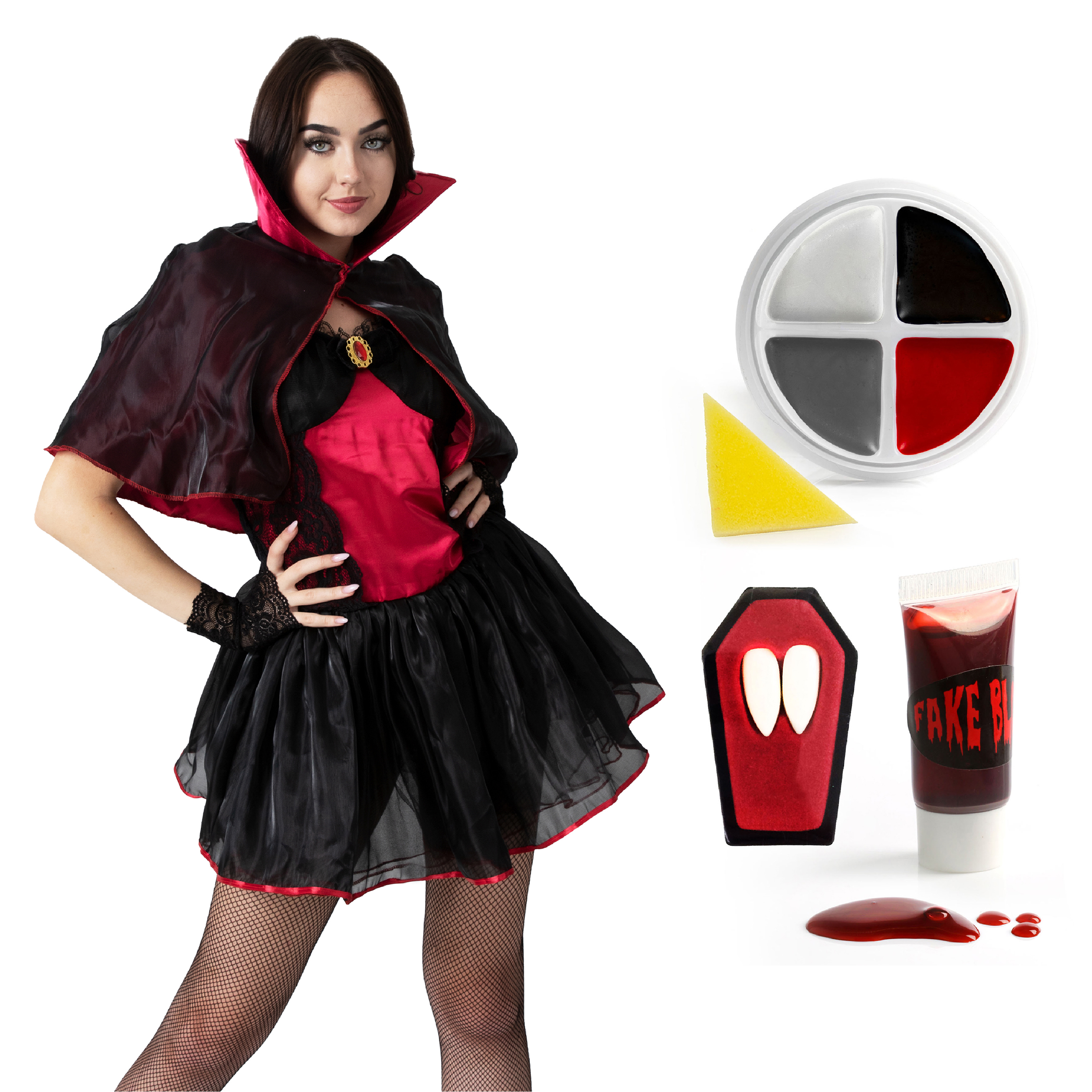 Ladies Vampiress Dress with Fake Fangs and Blood