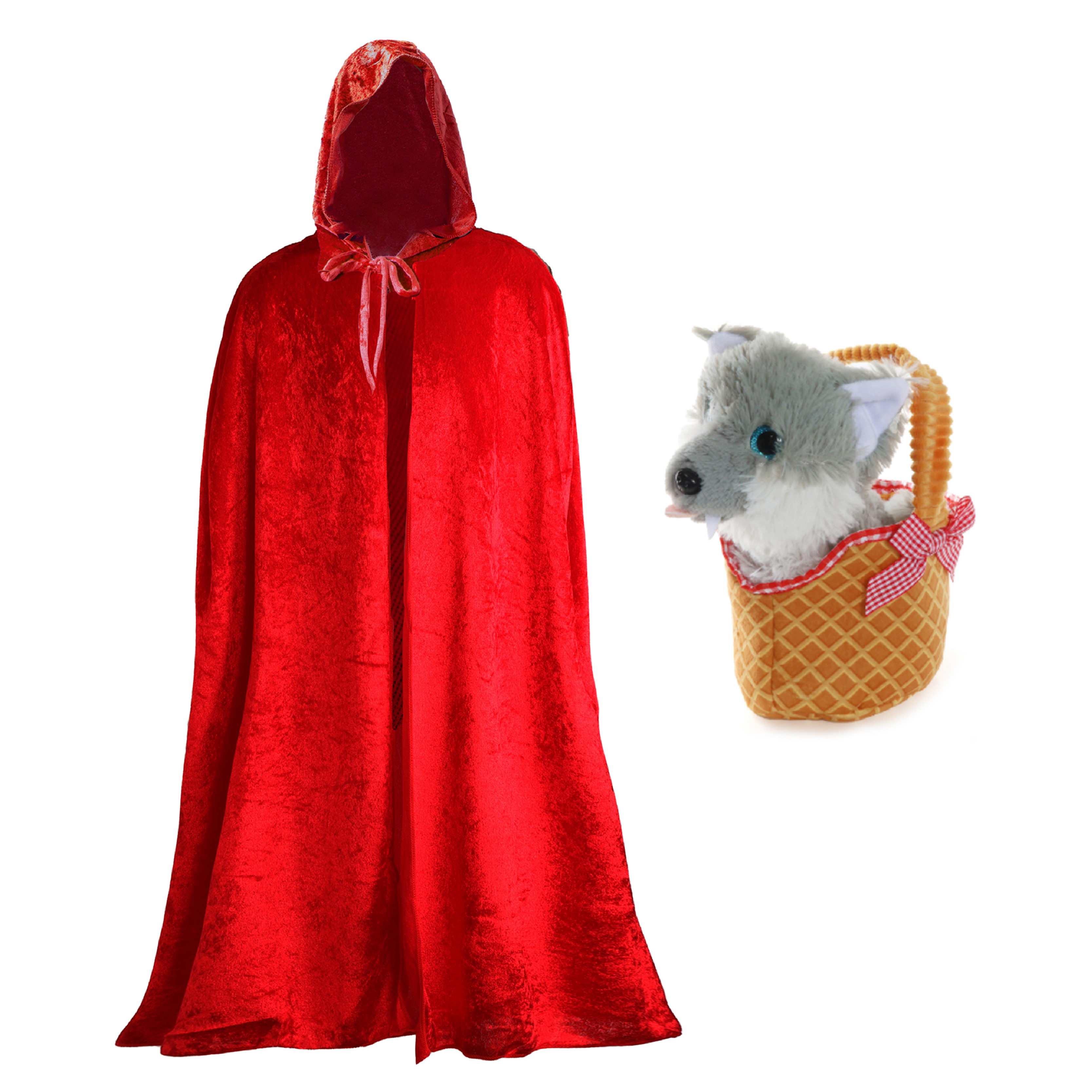 Girls Red Riding Hood Set - Hooded Cape & Soft Basket with Wolf