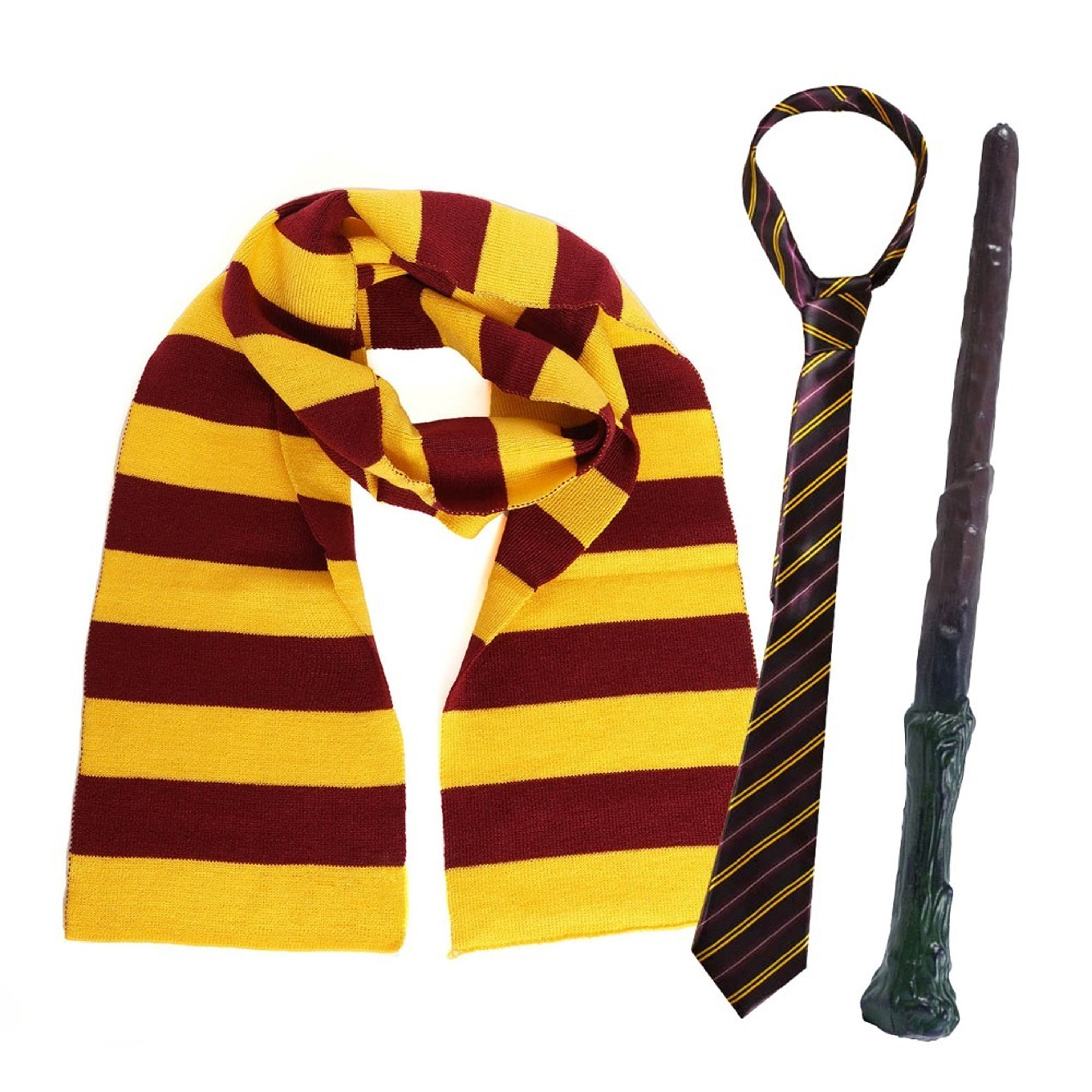 Maroon & Gold Wizard Set - Scarf, Tie & Wand