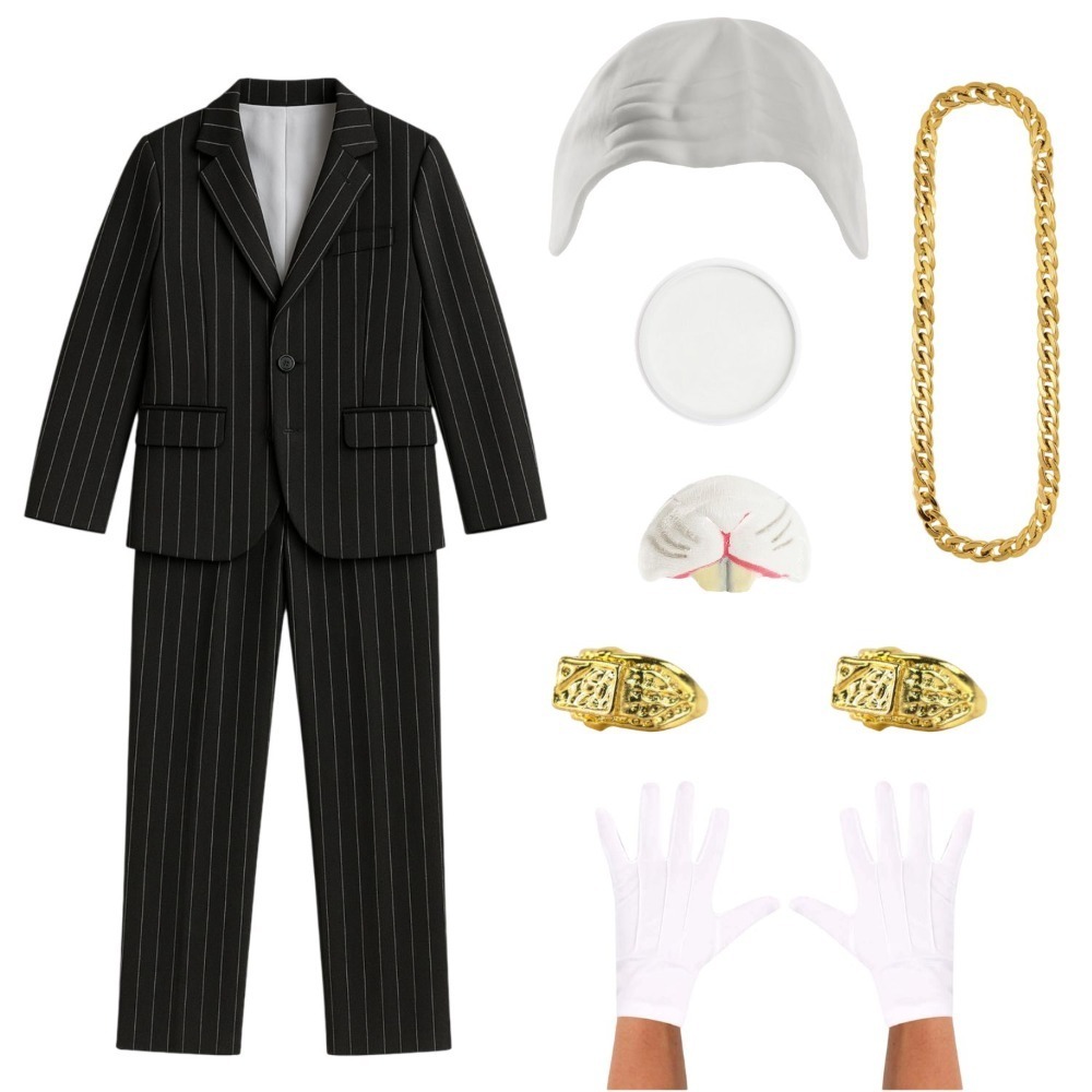 Mens Henchman Rat Costume | 9 Pcs | Blazer, Trousers, Bald Cap, Face Paint, Nose, Rings, Chain & Gloves
