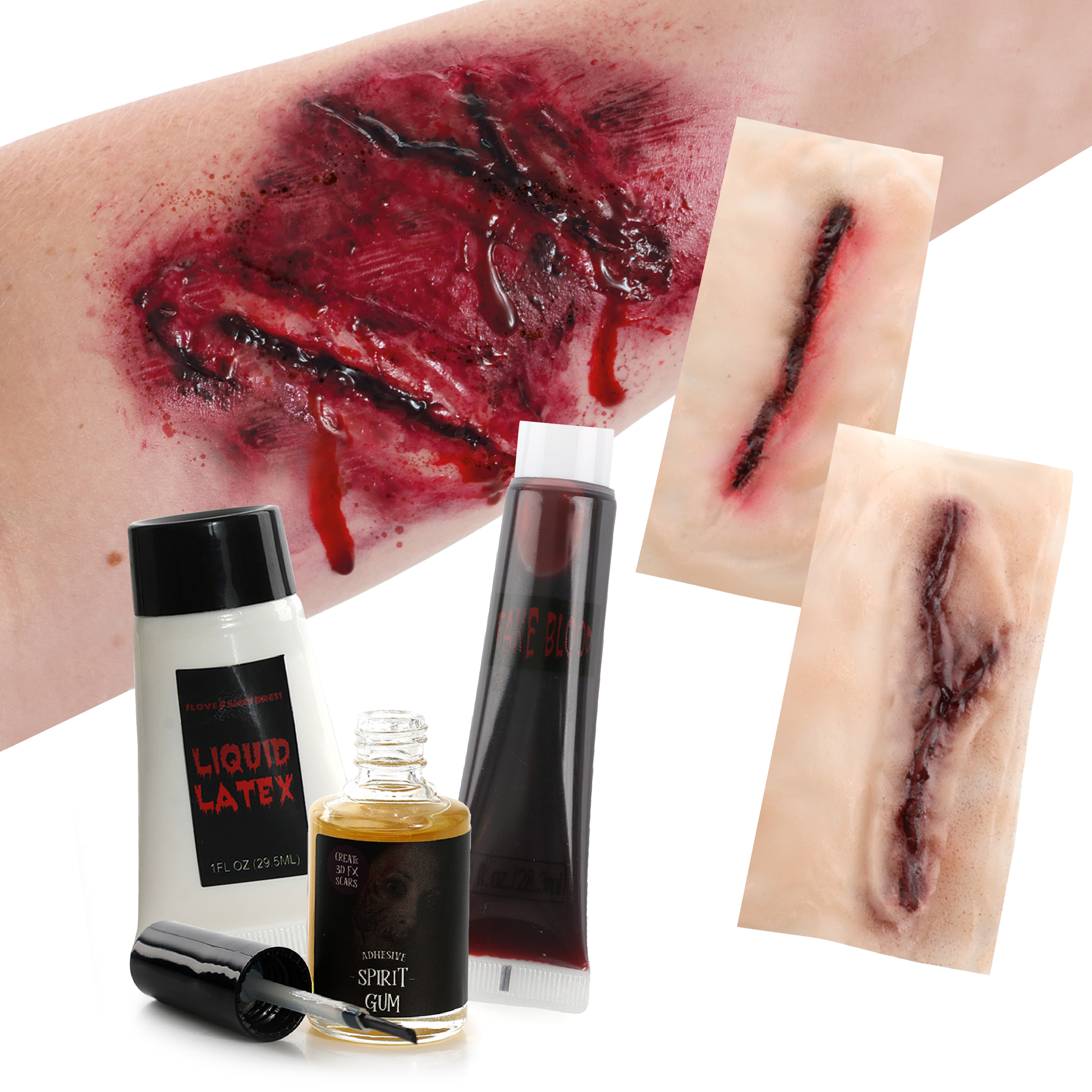 Sliced Scar Set - Sliced Scar, Liquid Latex, Spirit Gum + Blood
