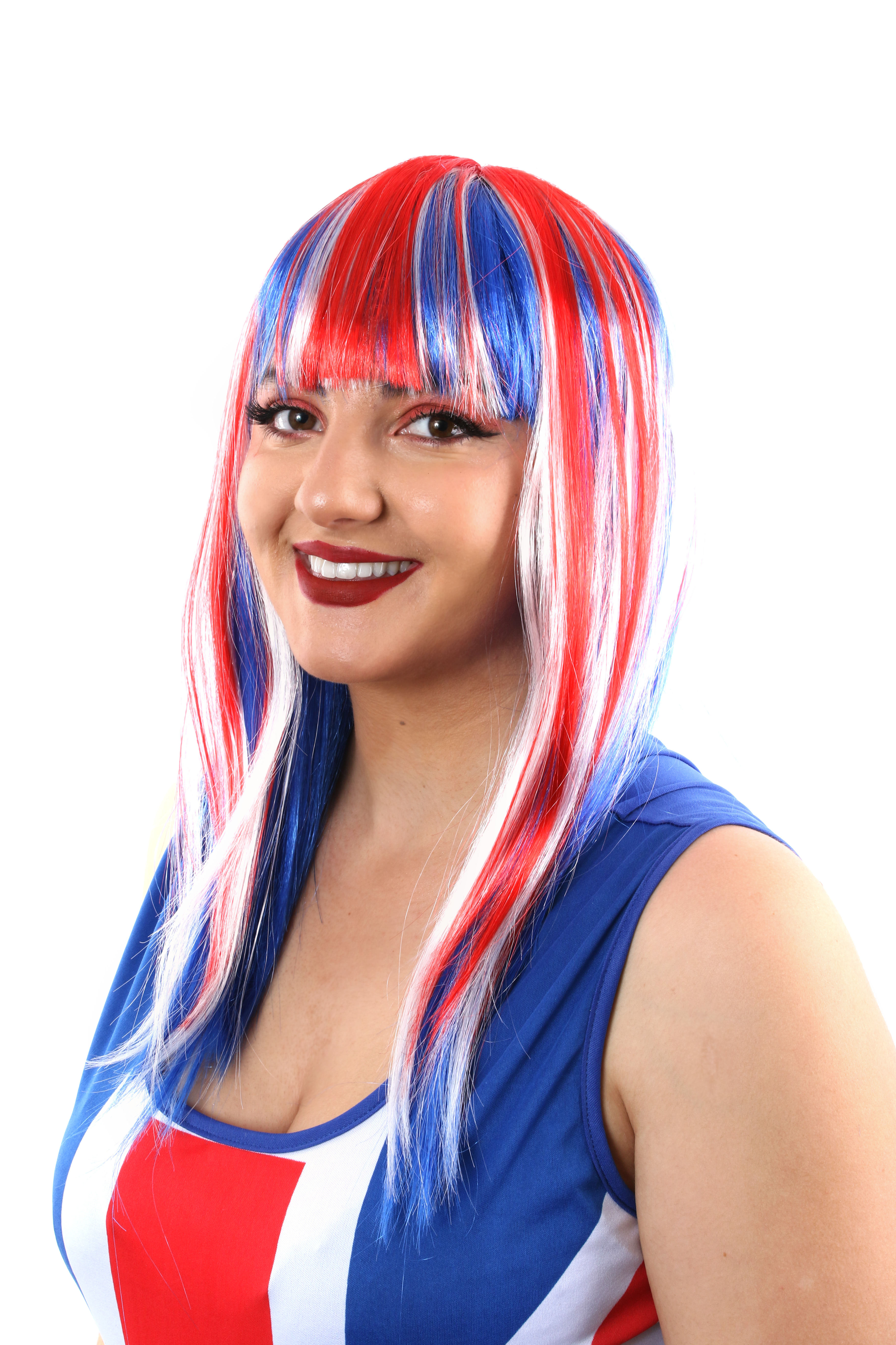 Adults Long Union Jack Wig – British Flag Costume Wig for UK Events – Multipack Available