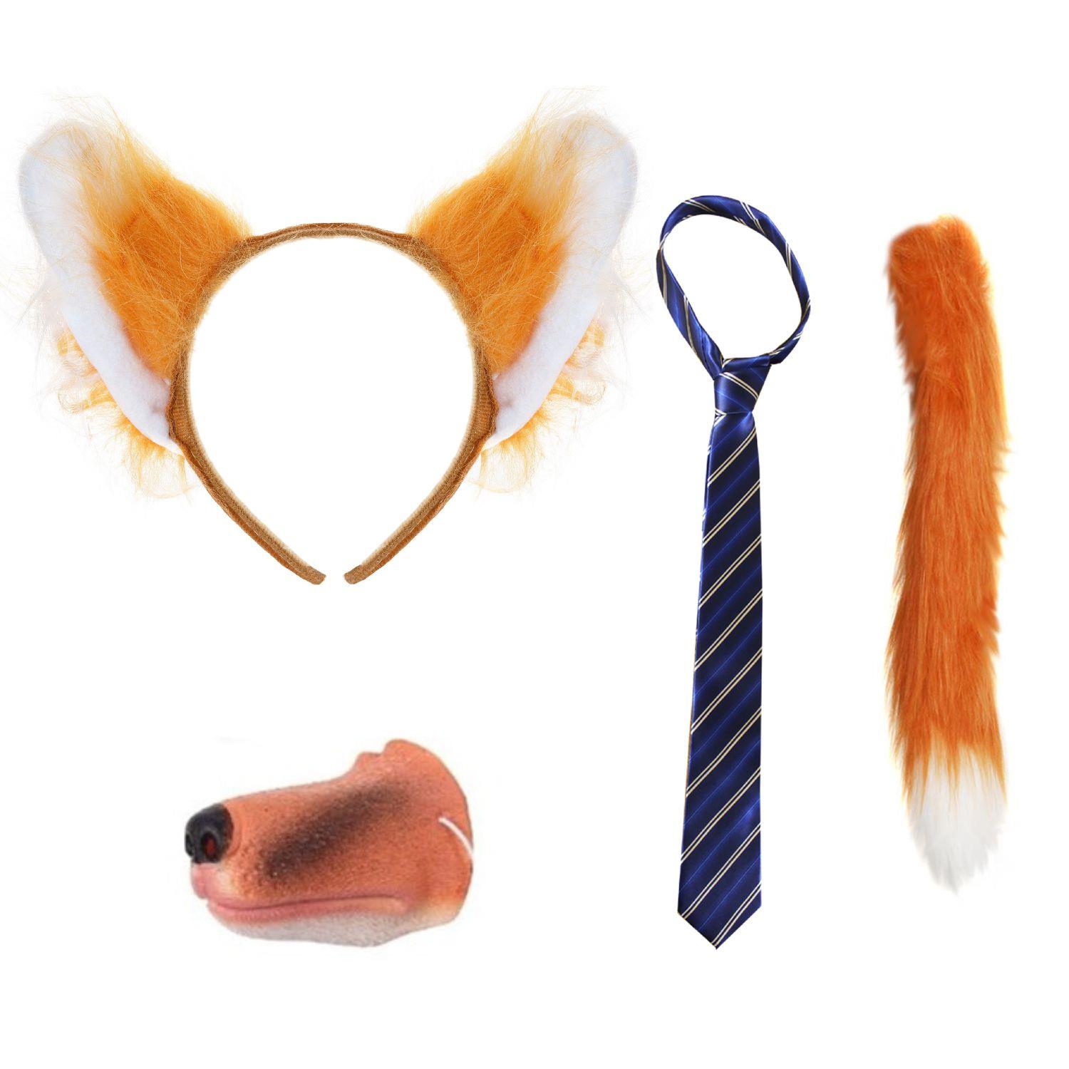 Nick Fox Costume | 4 Pcs | Ears, Tie, Thin Tail & Nose