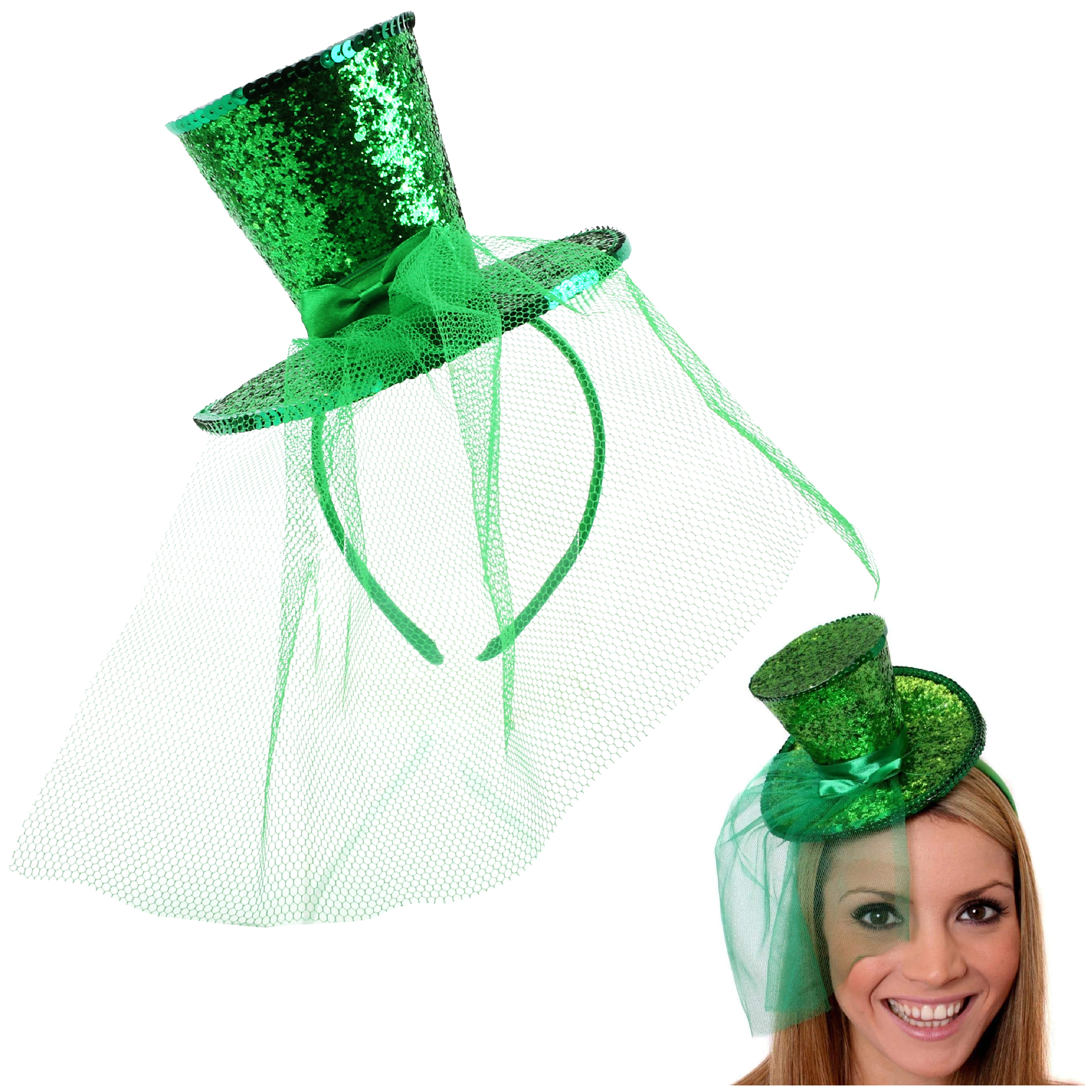 Mini Green Glitter Fascinator Top Hat