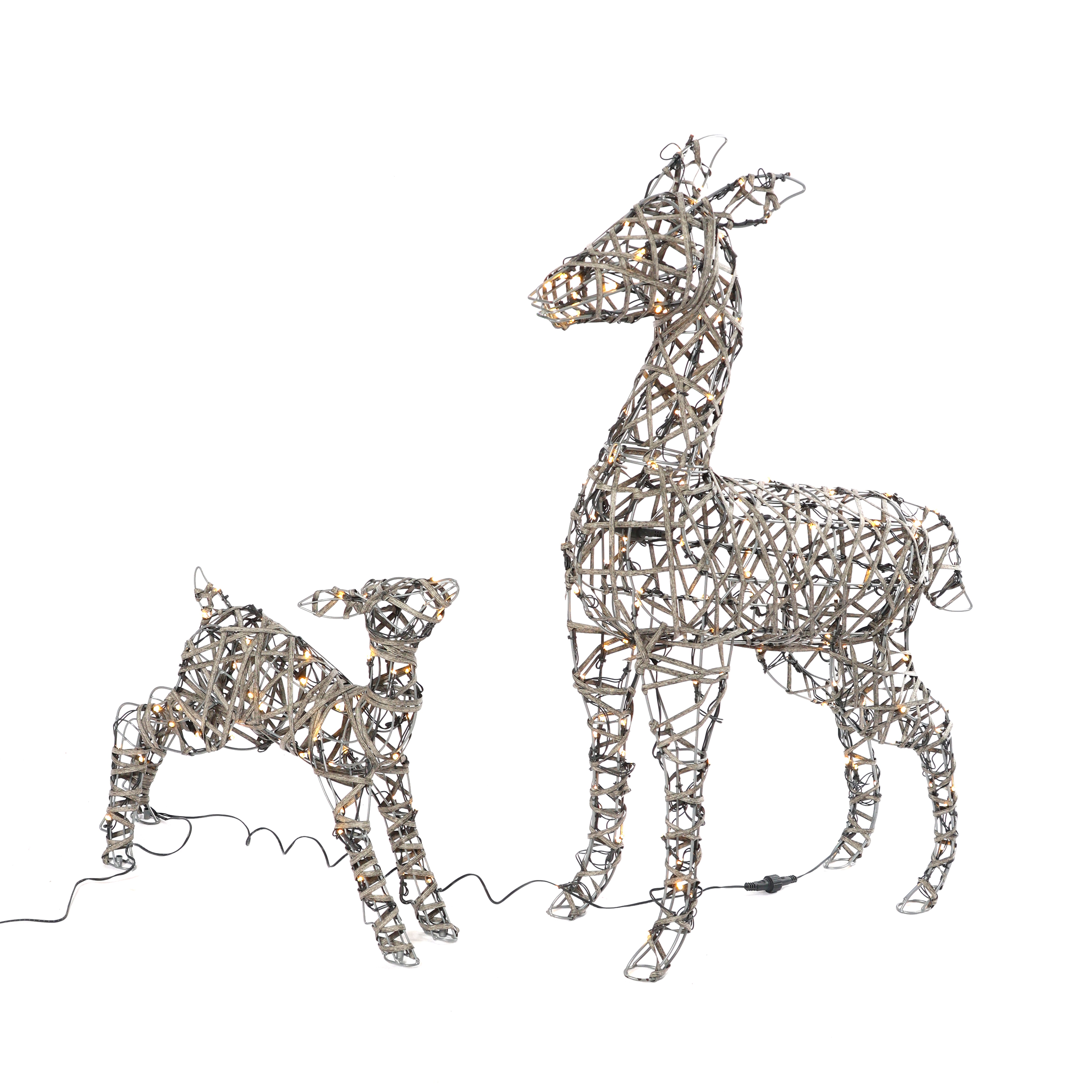 Noma 90cm Grey Rattan Richmond Deer & Fawn Decoration | 230 Warm/Cool White LEDs
