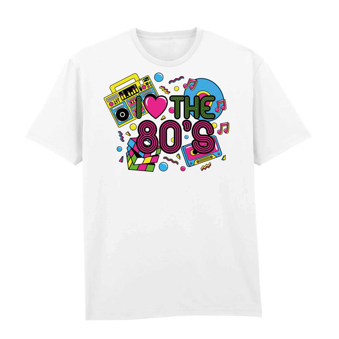 Adults 'I Love the 80’s' Costume T-Shirt | White Graphic Tee
