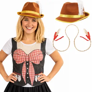 Ladies Oktoberfest Bavarian Costume | 3 Pcs | T-Shirt, Hat & Plait Headband