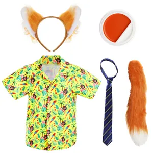 Adults Nick Fox Costume | 5 Pcs | Shirt, Ears, Tie, Thick Tail & Face Paint