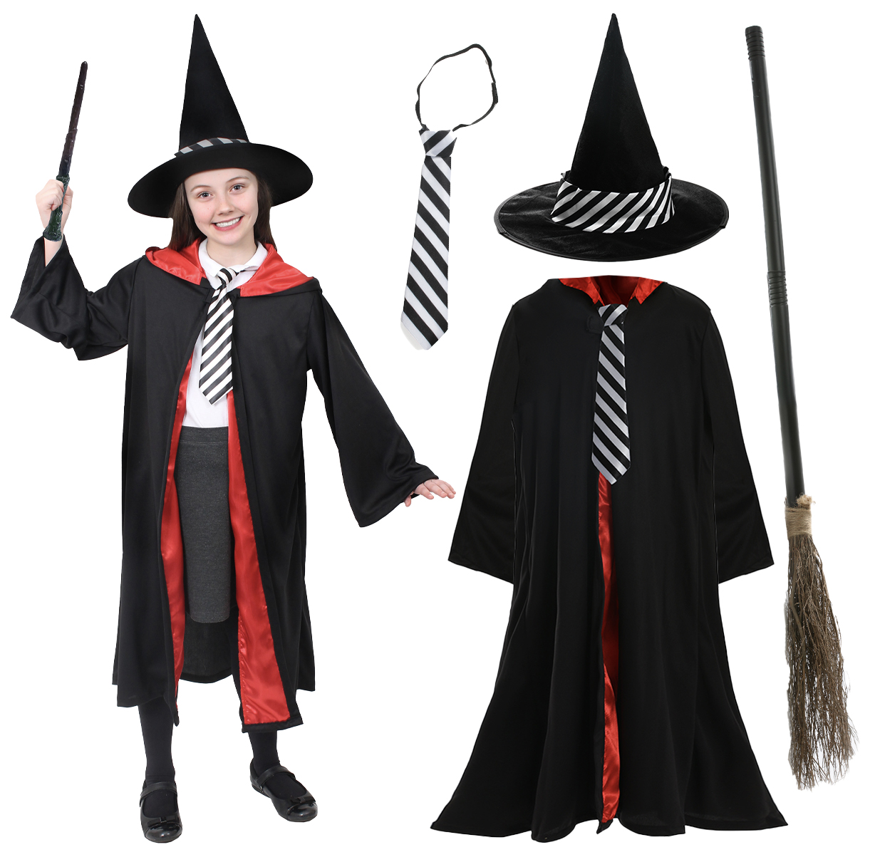 Girls School Witch Costume - Broomstick