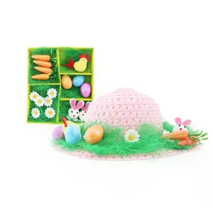 Kids DIY Easter Bonnet Kit | Baby Pink Child Bonnet with 16 Piece Decoration Set