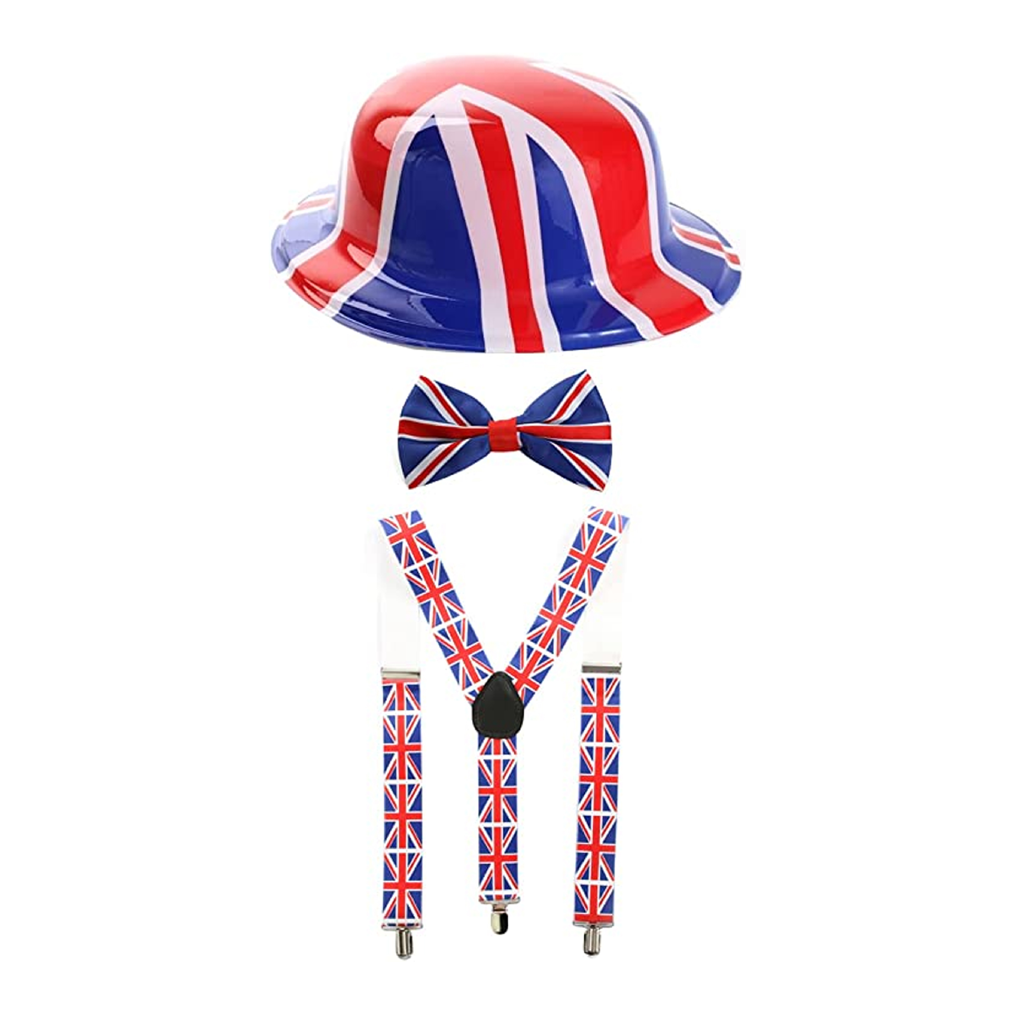 Union Jack Bowler Hat, Bow Tie & Suspenders