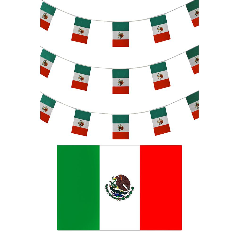 Mexican Flag & Bunting Set | Large 5 x 3ft Flag & 10m/33ft Bunting