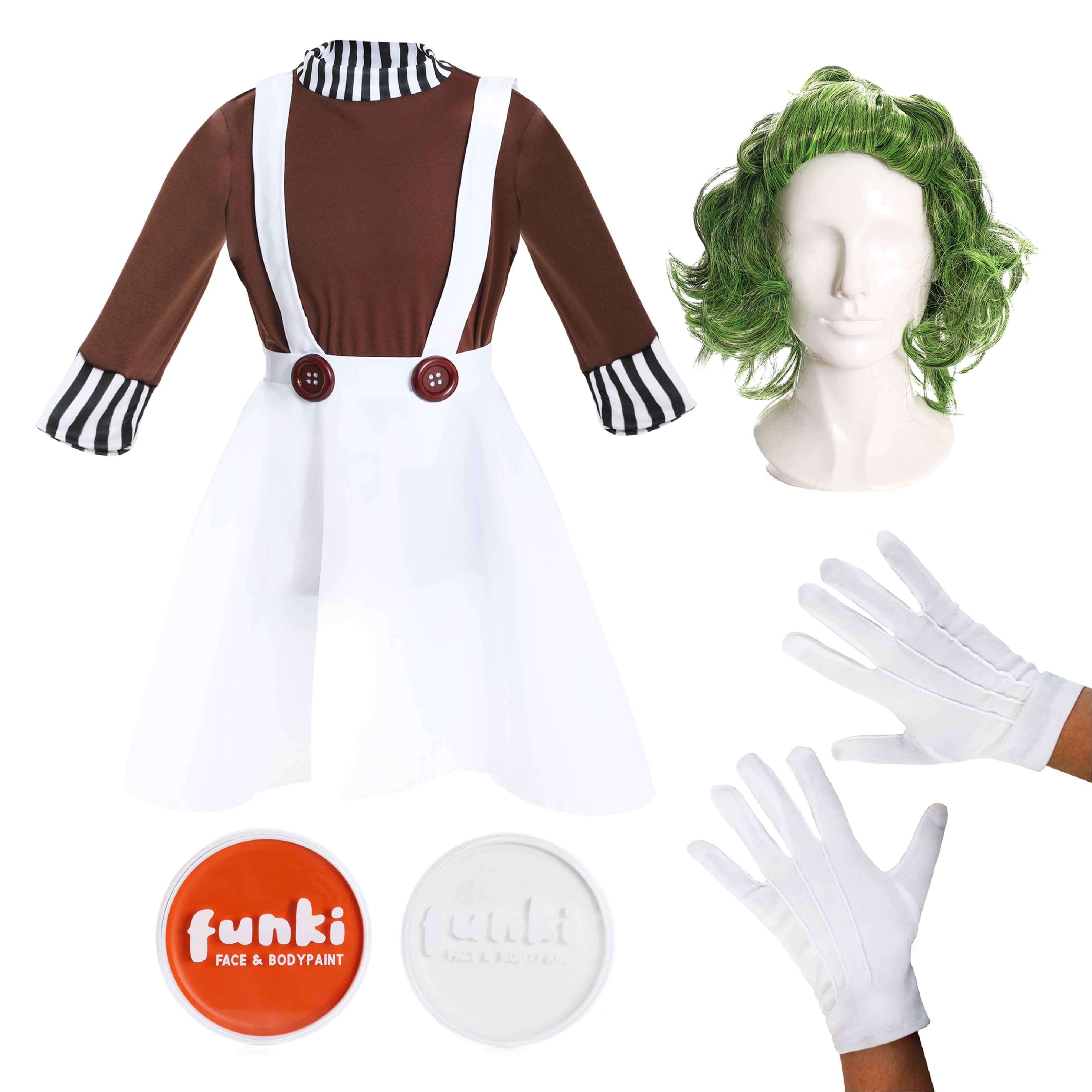 Ladies Factory Worker Costume - Wig, Gloves & Face Paint