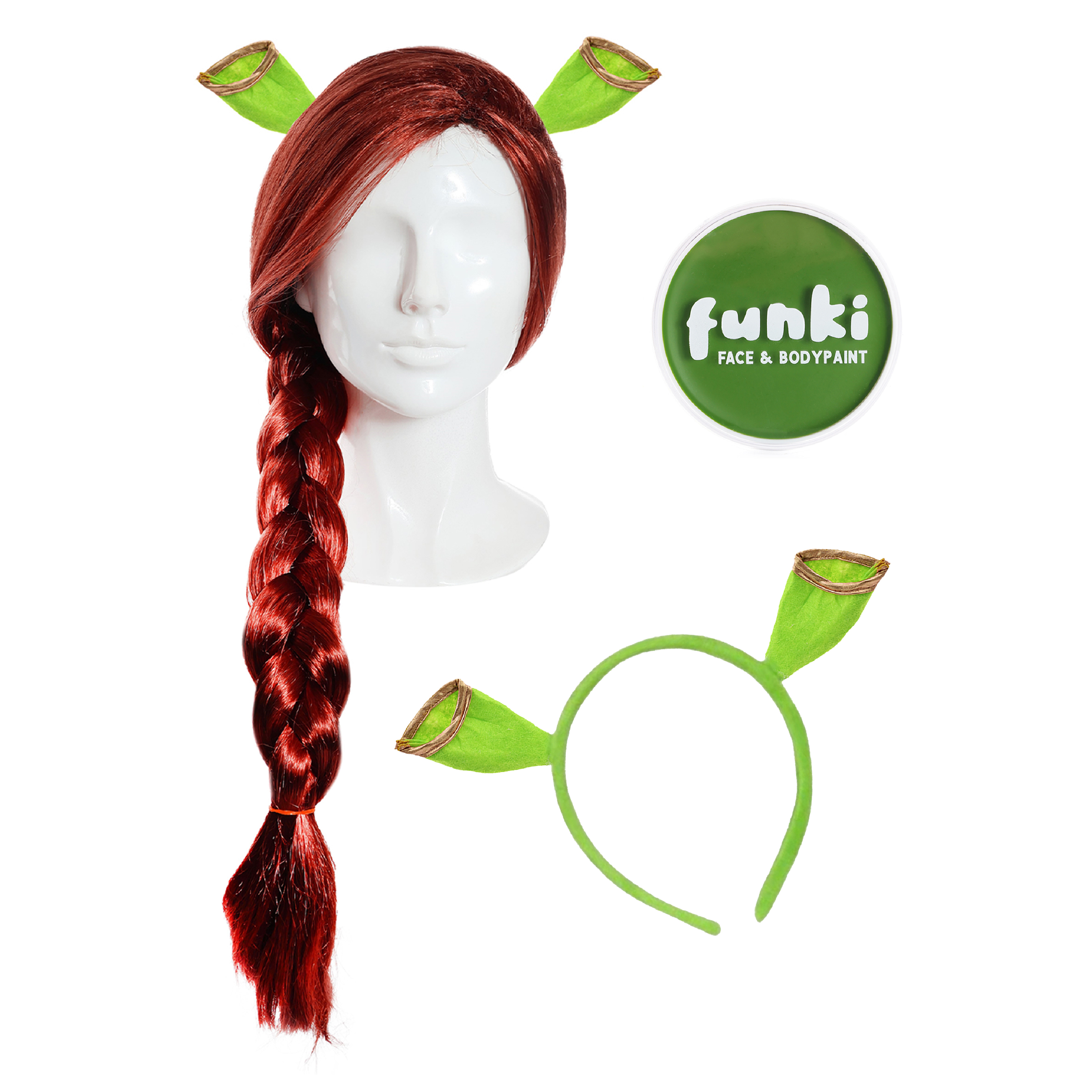 Girls Green Princess Ogre Accessory Set | 3 Pcs | Ears, Wig Face Paint